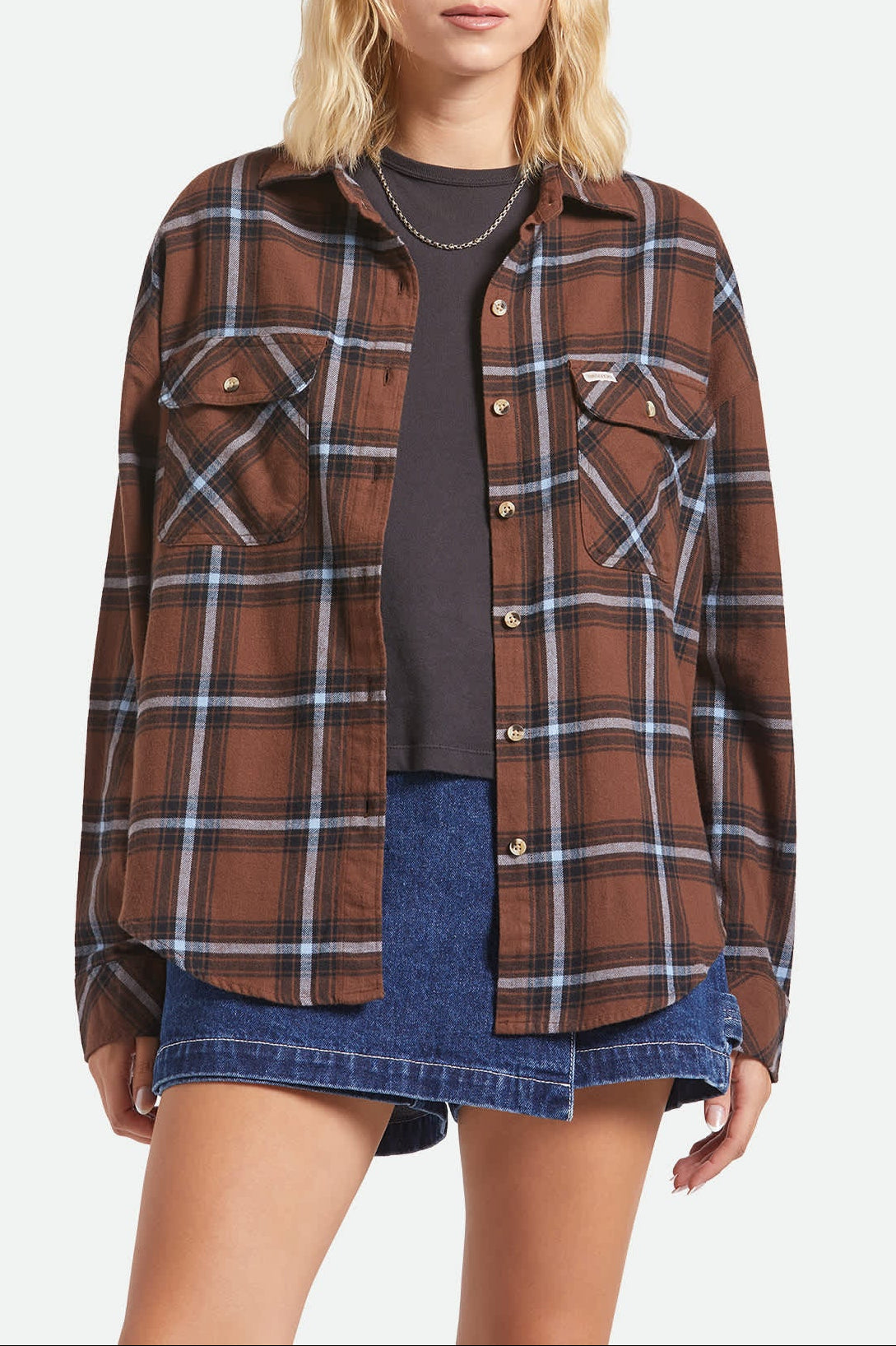 brixton-bowery-vintage-overshirt-flanellhemd-braun-blau image 2