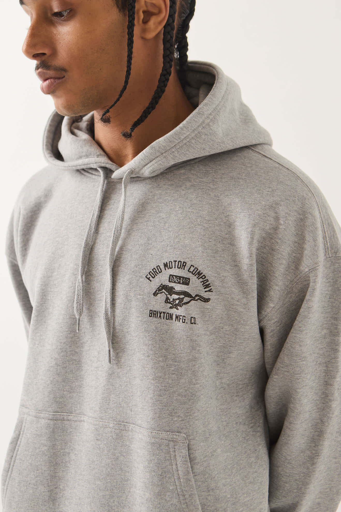 brixton-ford-mustang-hood-kapuzenpullover-grau-360gsm image 5