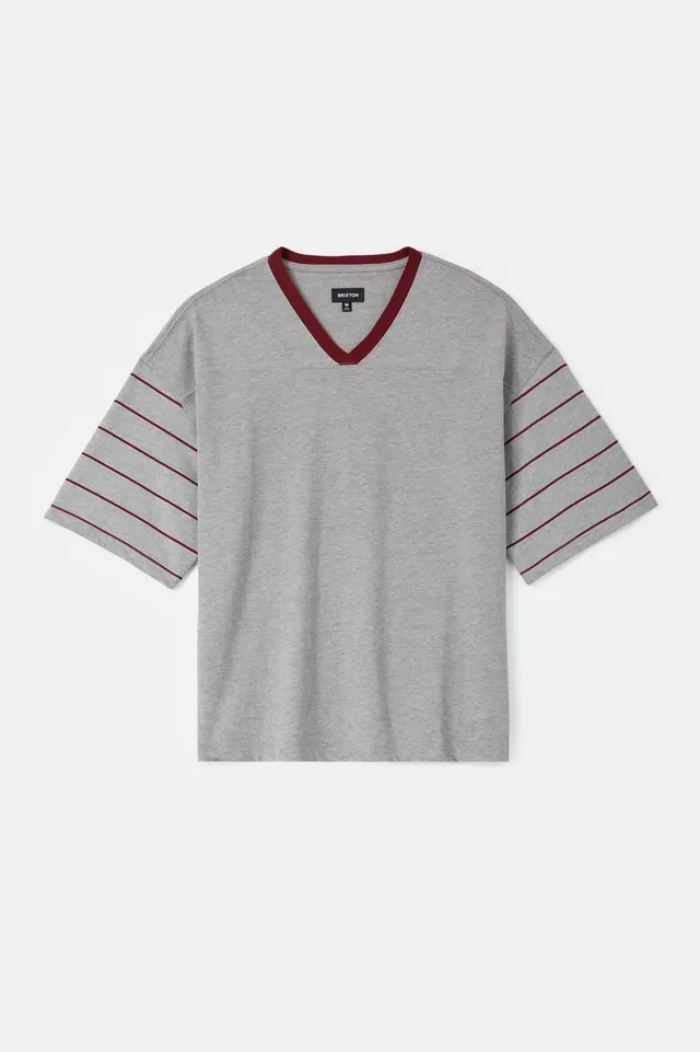 brixton-football-t-shirt-heather-grey-maroon-v-neck image 1