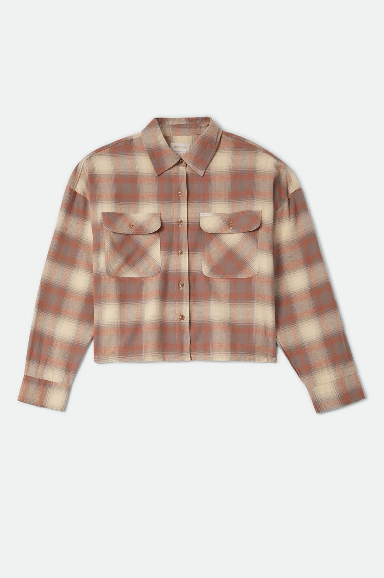 brixton-bowery-crop-overshirt-damen-beige-karo image 2