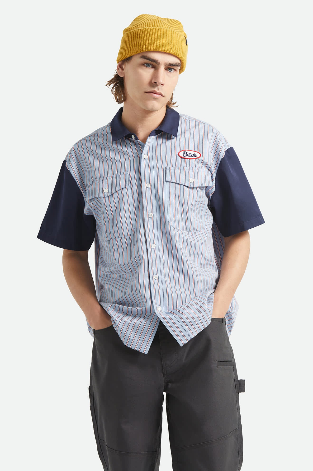 brixton-builders-olson-short-sleeve-hemd-blue-aura-stripe image 2