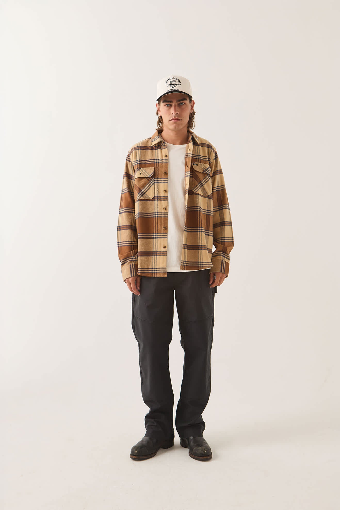 brixton-bowery-flannel-hemd-sand-bison-kariert image 2