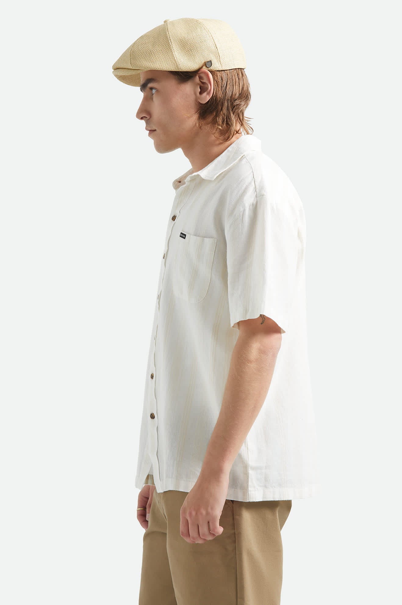 brixton-cru-kurzarmhemd-off-white-streifen-dobby image 3