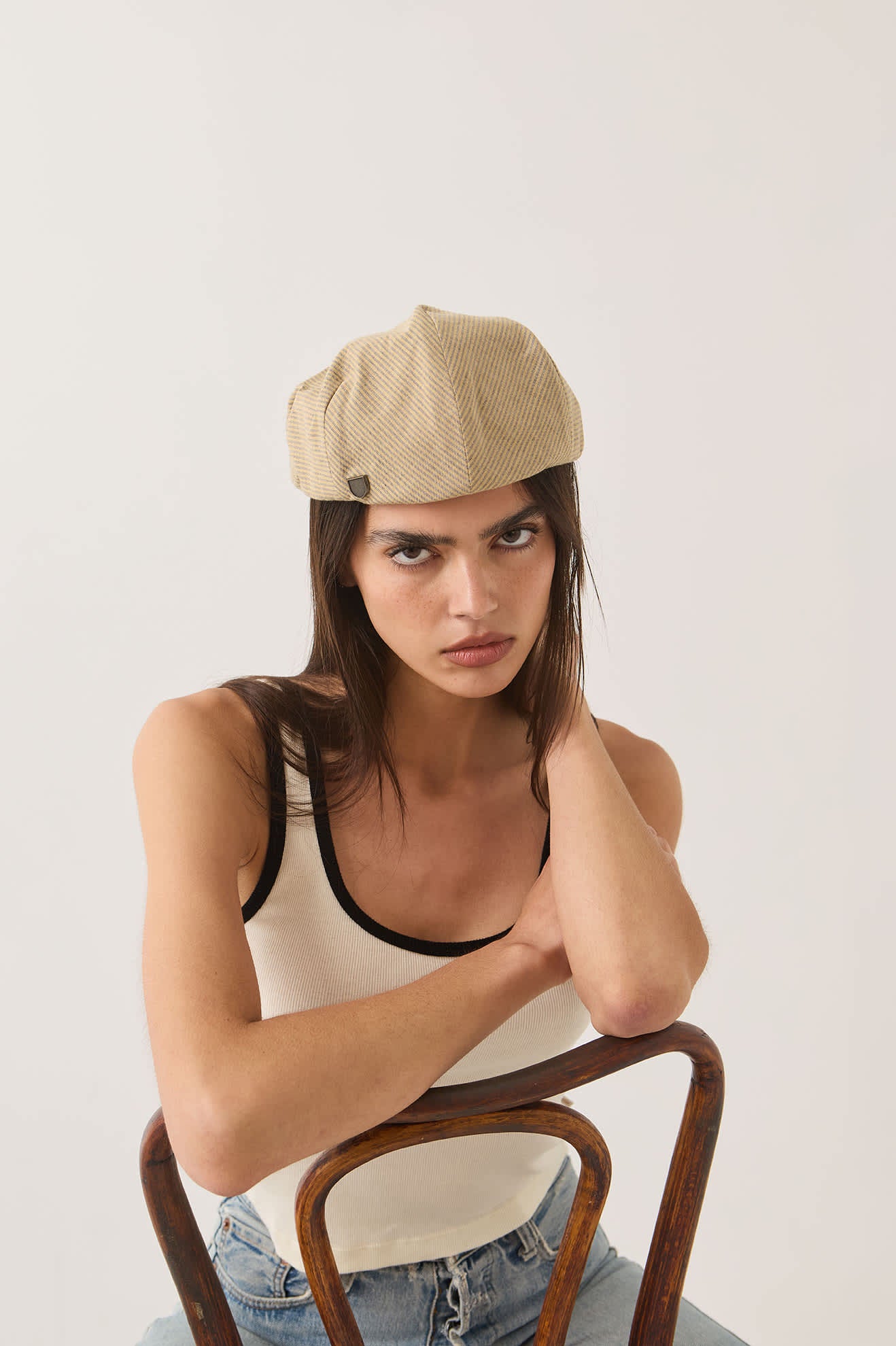brixton-hooligan-flat-cap-khaki-stripe-washed-black-canvas image 3