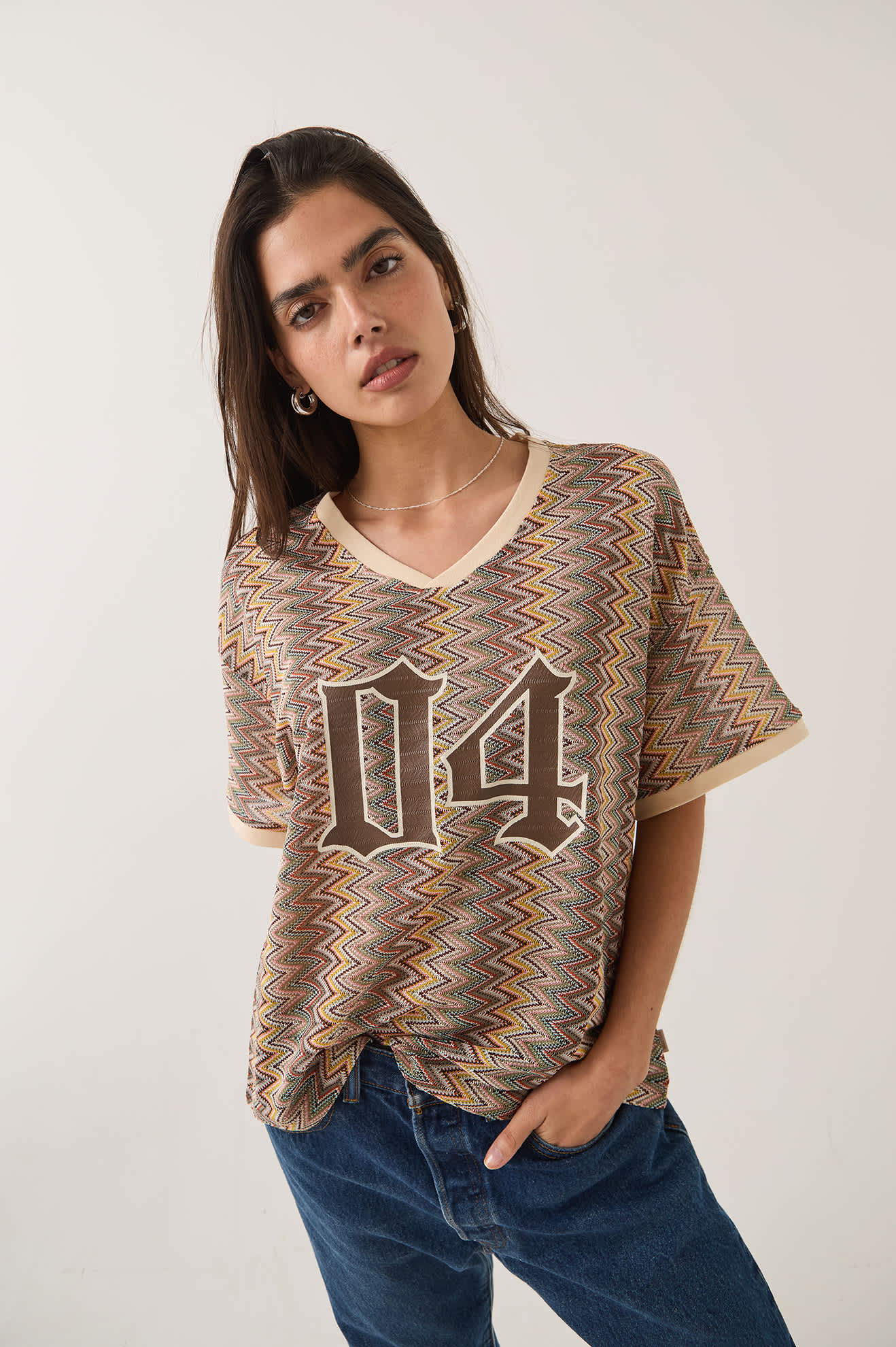 brixton-football-mesh-jersey-oversized-multi-color-zigzag-mesh image 1