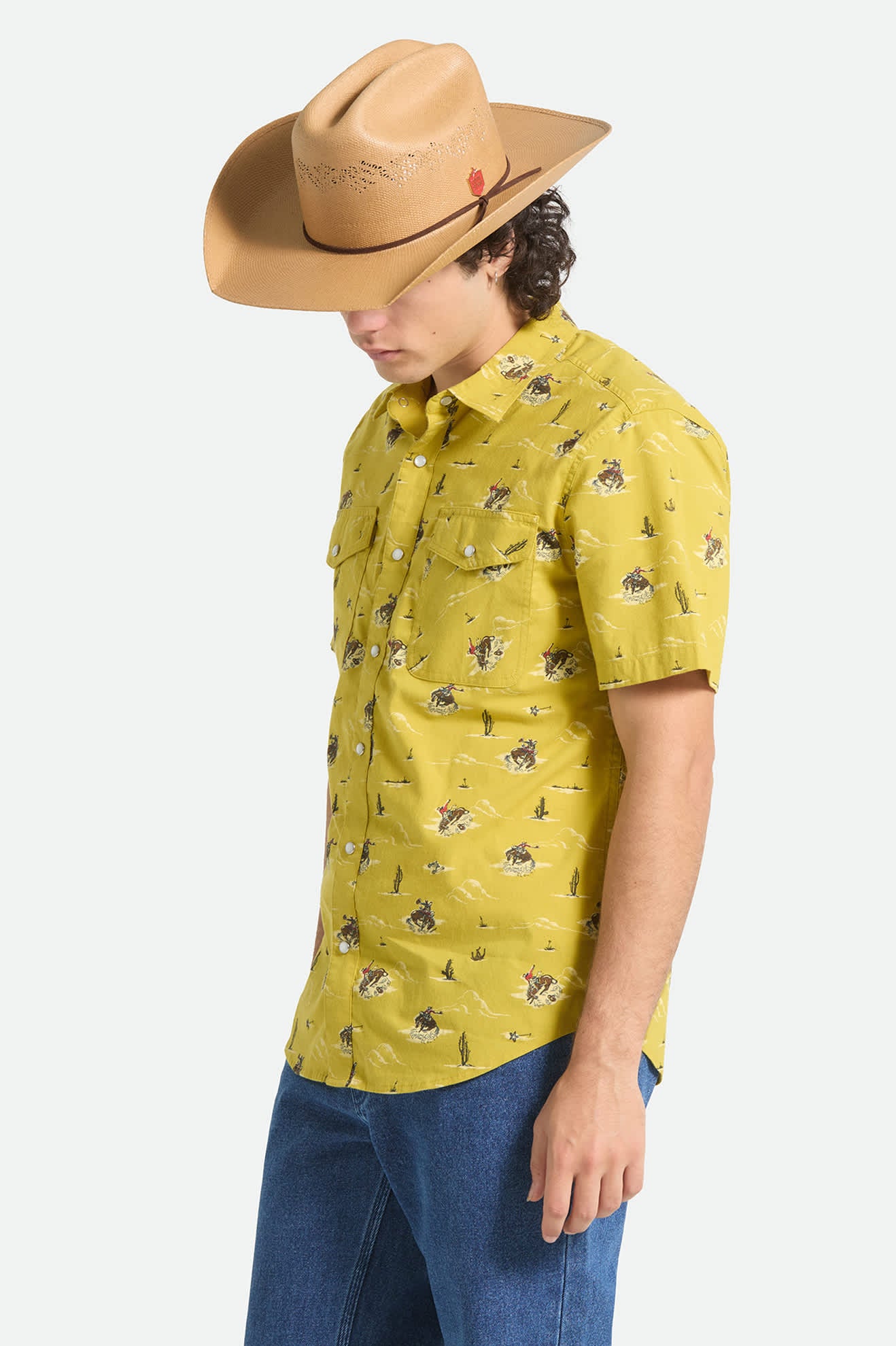 brixton-lone-star-kurzarmhemd-texas-gold-allover-print image 3
