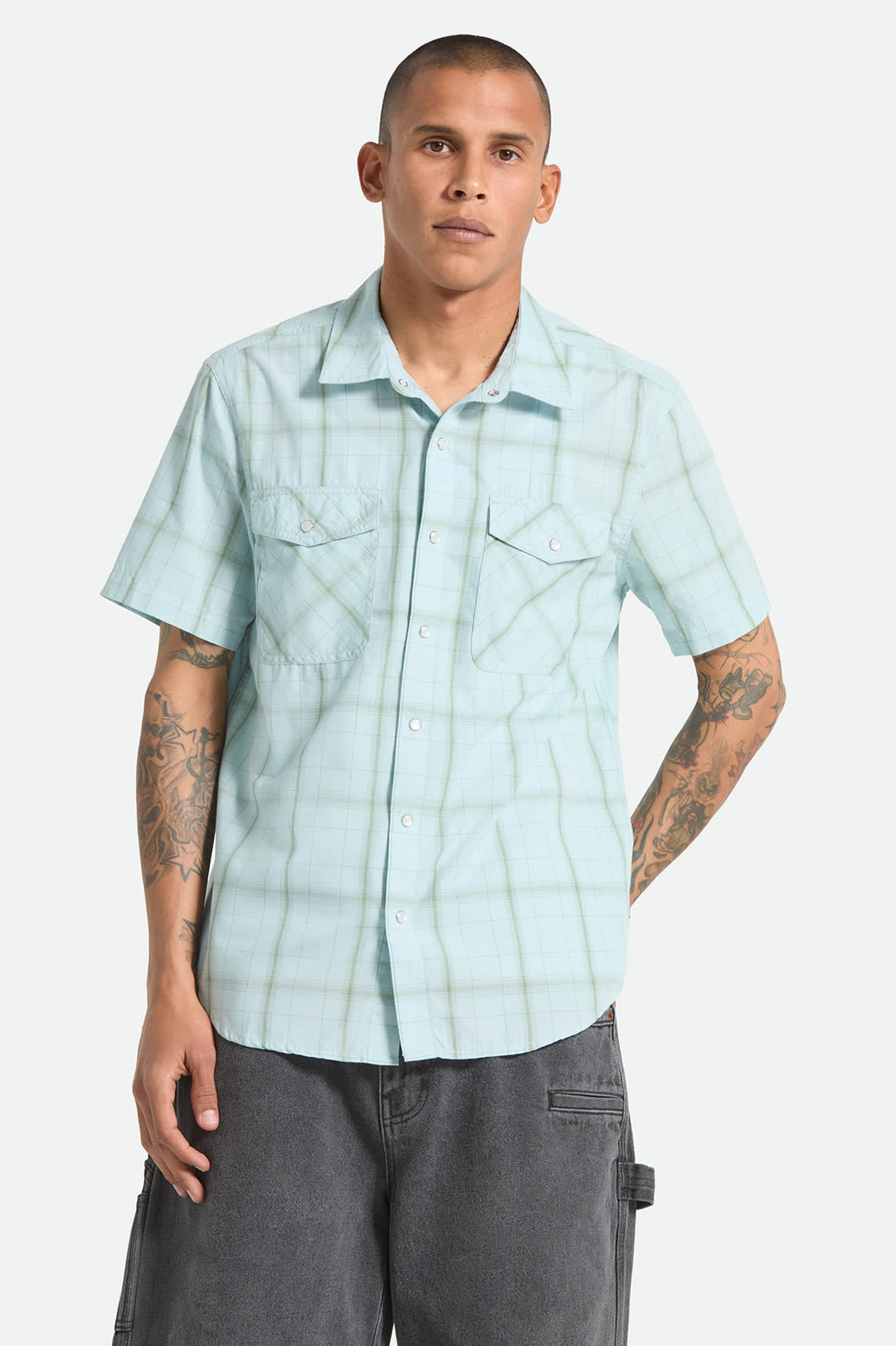 brixton-breezy-wayne-kurzarmhemd-seafoam-plaid-karo image 2