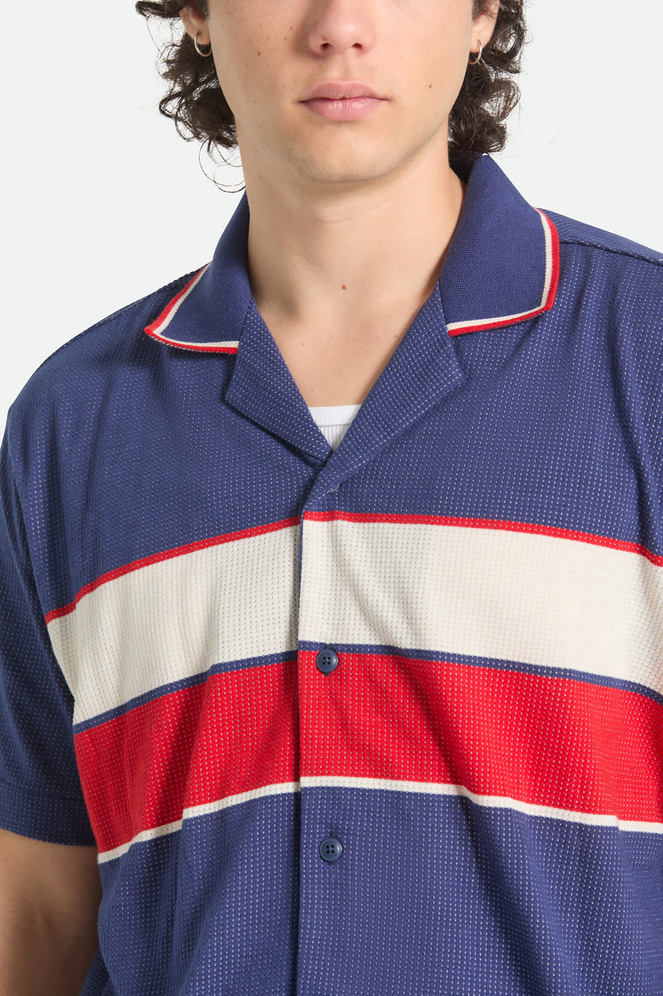 brixton-bunker-mesh-kurzarmhemd-washed-navy-streifen image 4