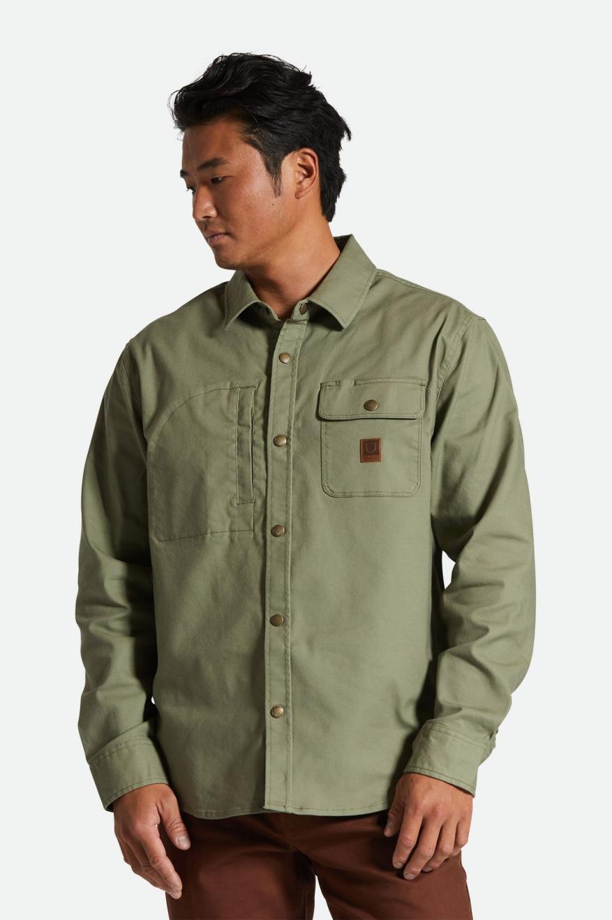 brixton-builders-stretch-overshirt-olive-surplus-canvas image 2