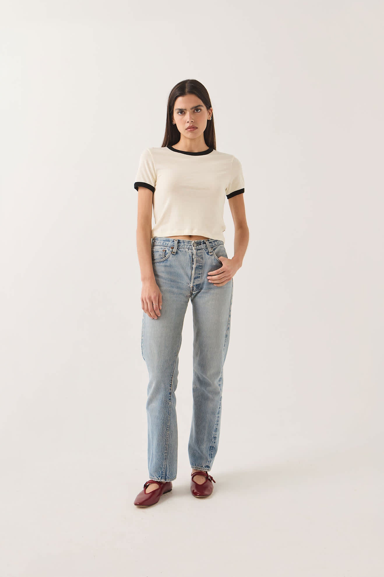 brixton-carefree-organic-ringer-t-shirt-off-white-black image 1