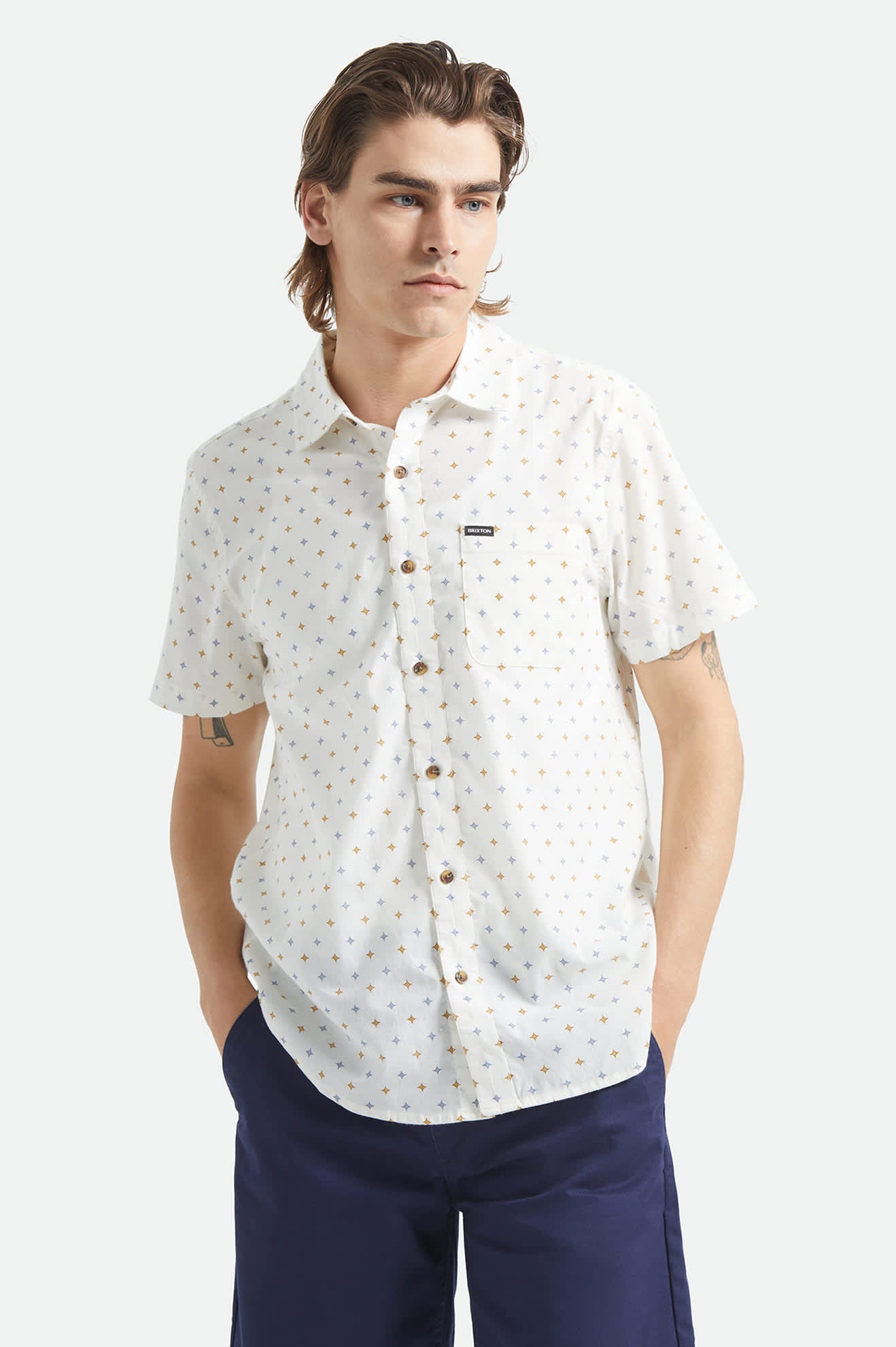 brixton-charter-kurzarmhemd-off-white-multi-diamond-stretch image 2