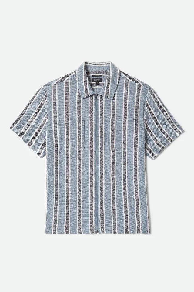 brixton-dexter-kurzarmhemd-black-dusty-blue-streifen image 1