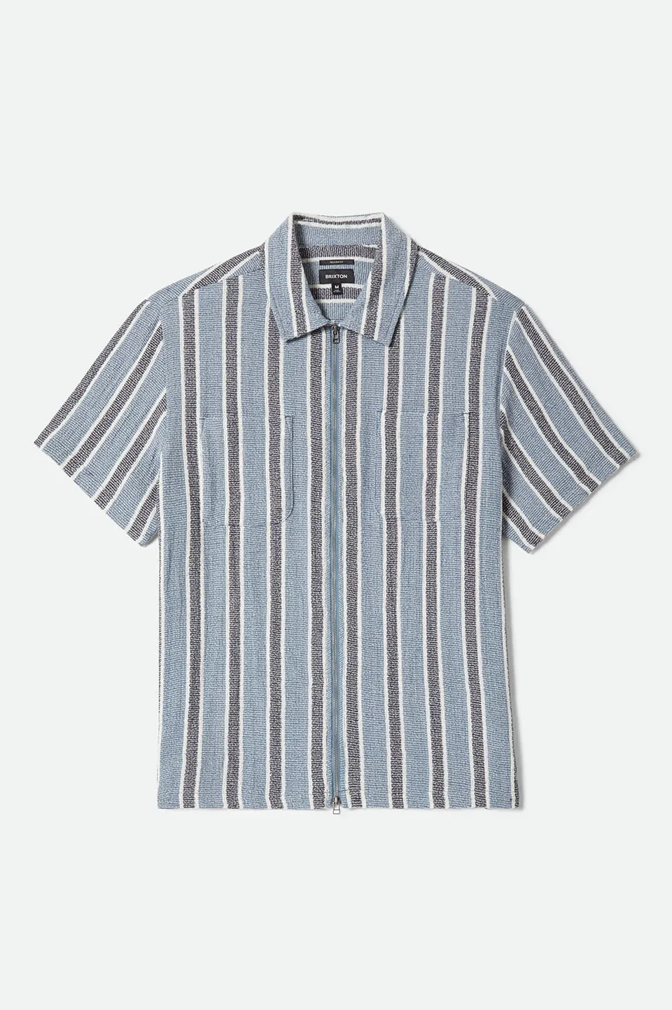 brixton-dexter-kurzarmhemd-black-dusty-blue-streifen image 1