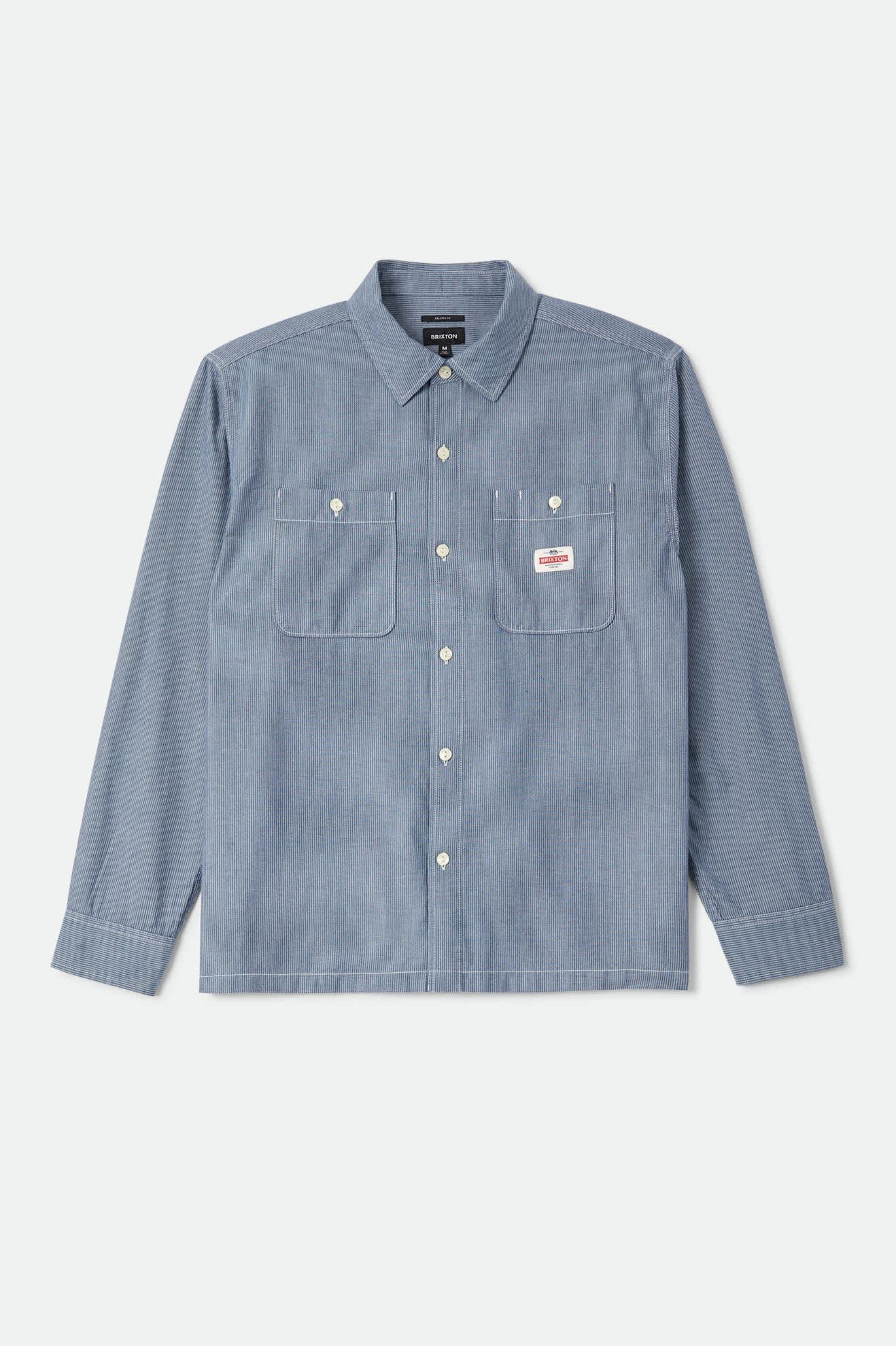 brixton-trademark-langarmhemd-blue-chambray-micro-stripe image 1