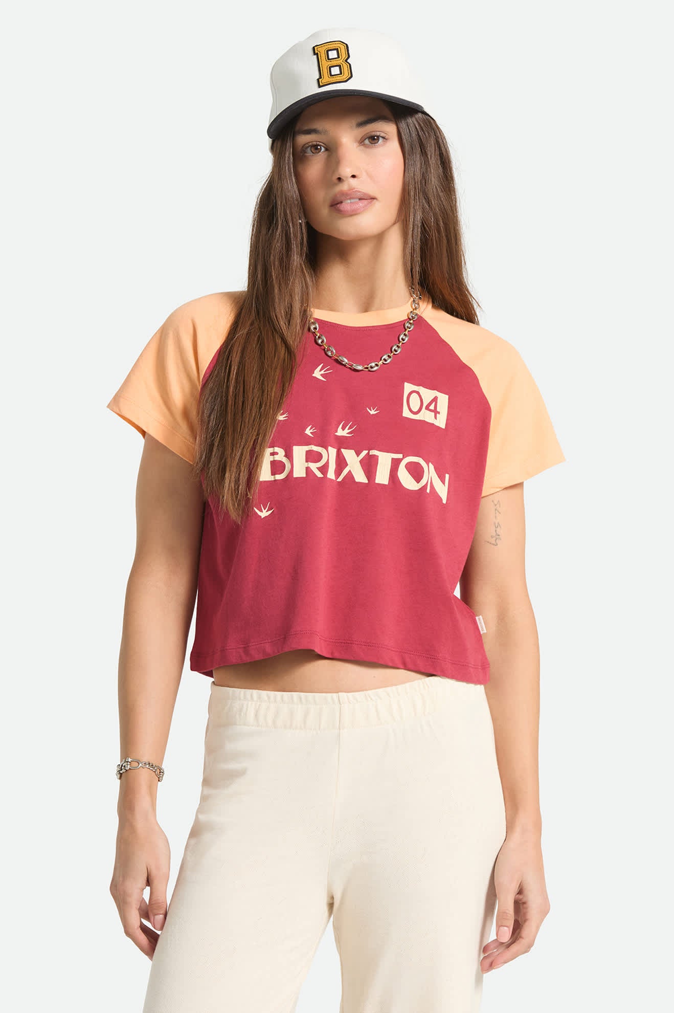 brixton-swallow-sky-cropped-raglan-robust-red-crop-shirt image 1