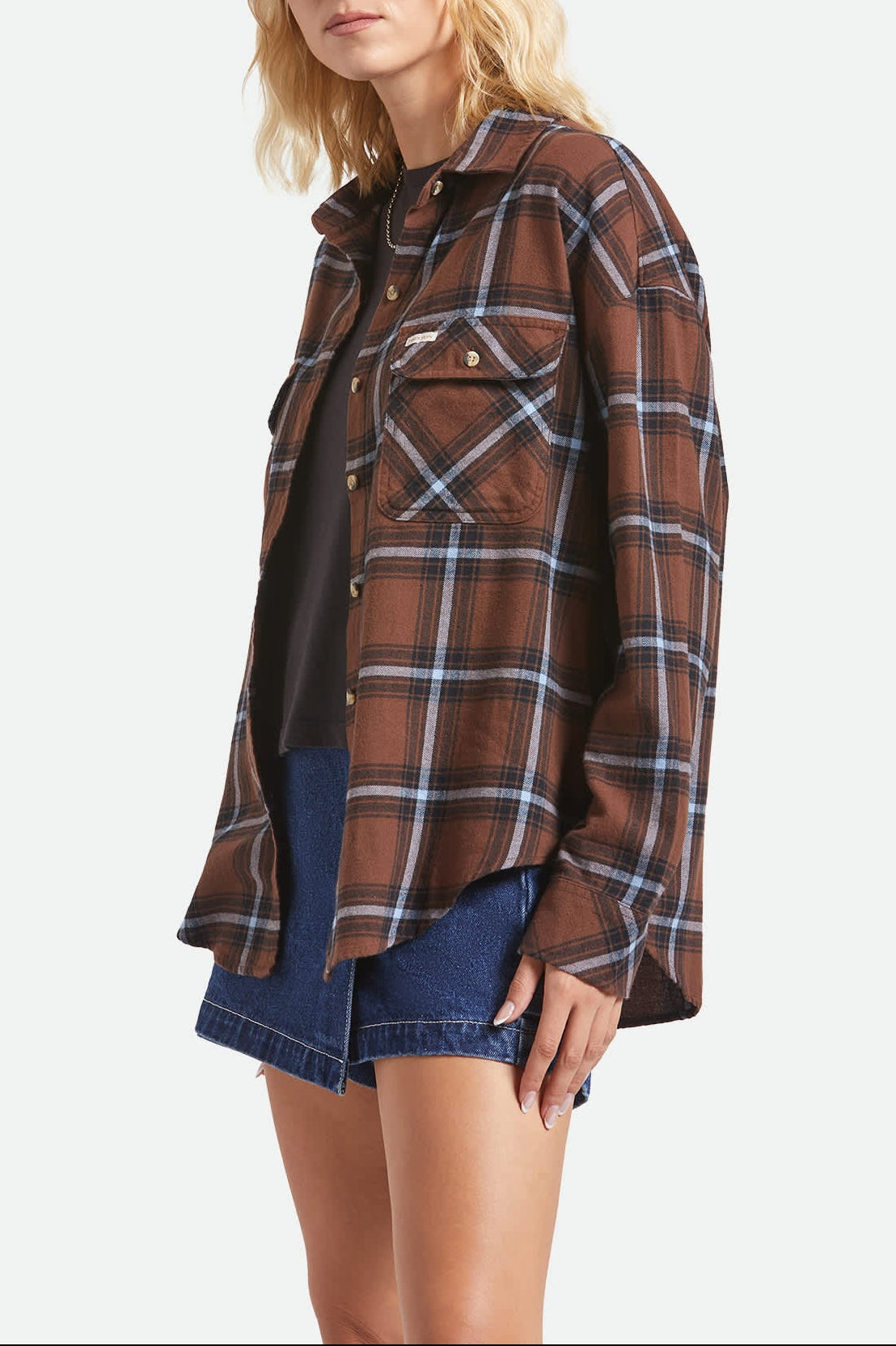 brixton-bowery-vintage-overshirt-flanellhemd-braun-blau image 3