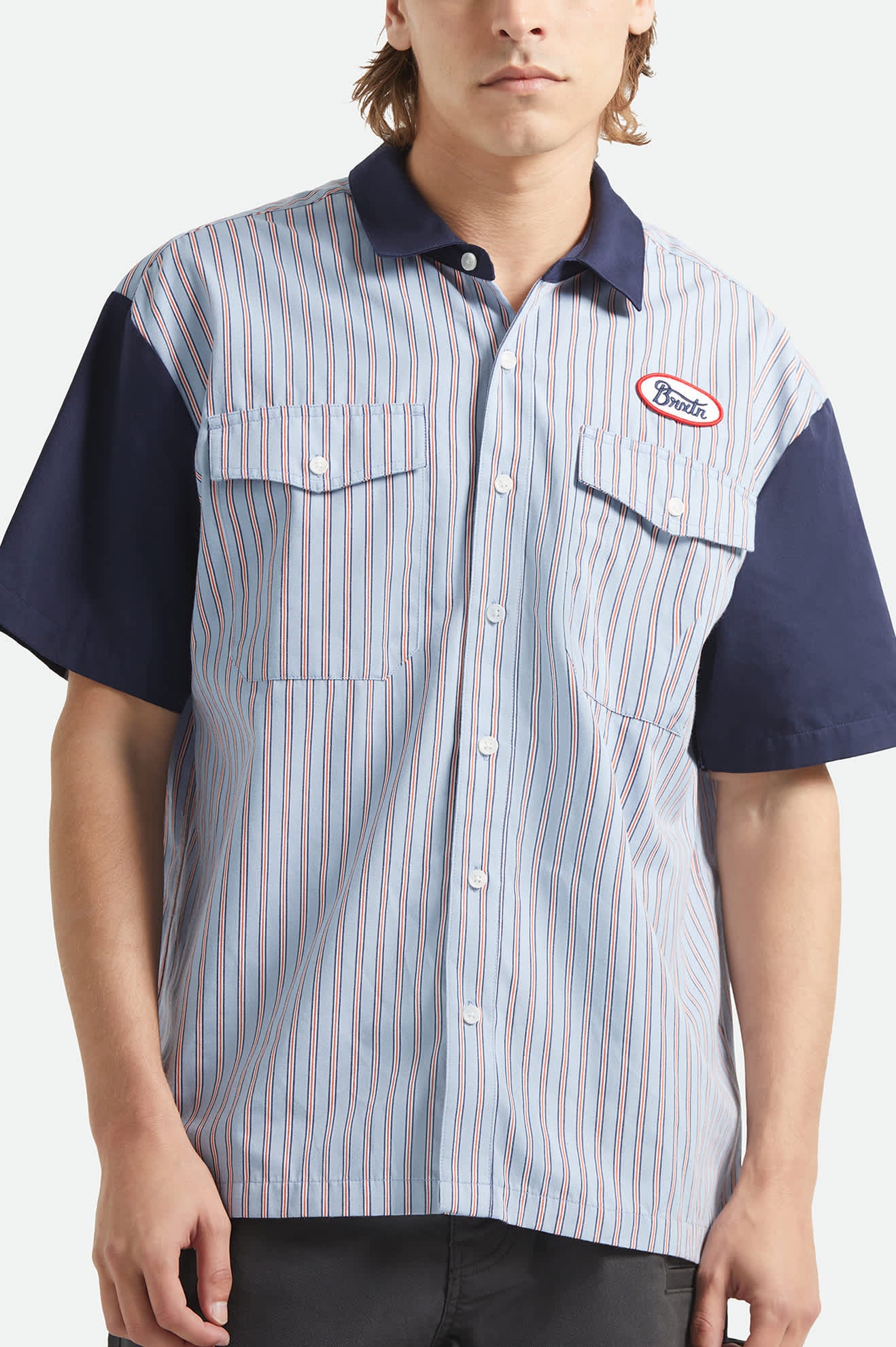 brixton-builders-olson-short-sleeve-hemd-blue-aura-stripe image 5