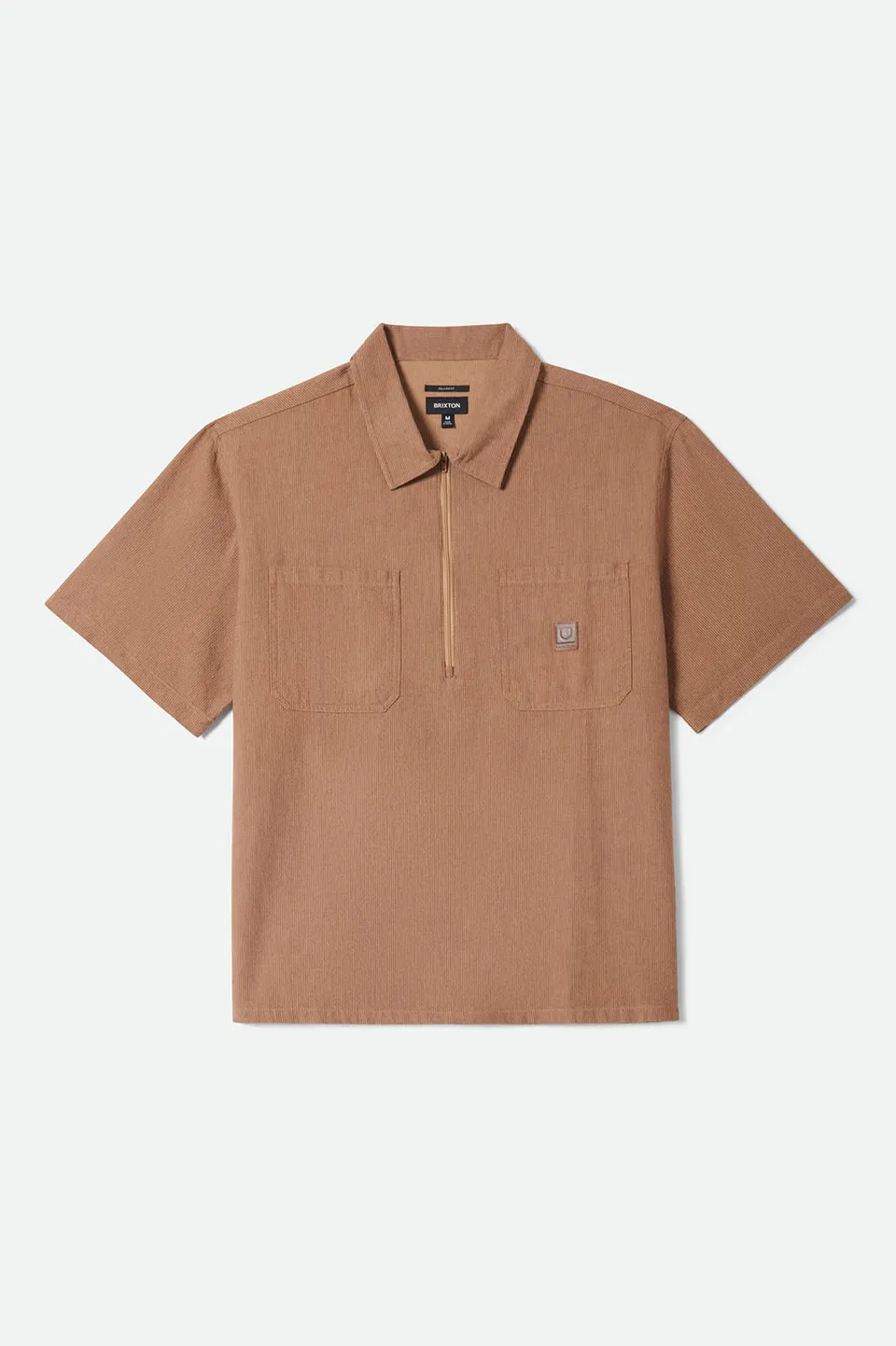 brixton-brakeman-kurzarmhemd-brown-tan-stripe-zip image 1