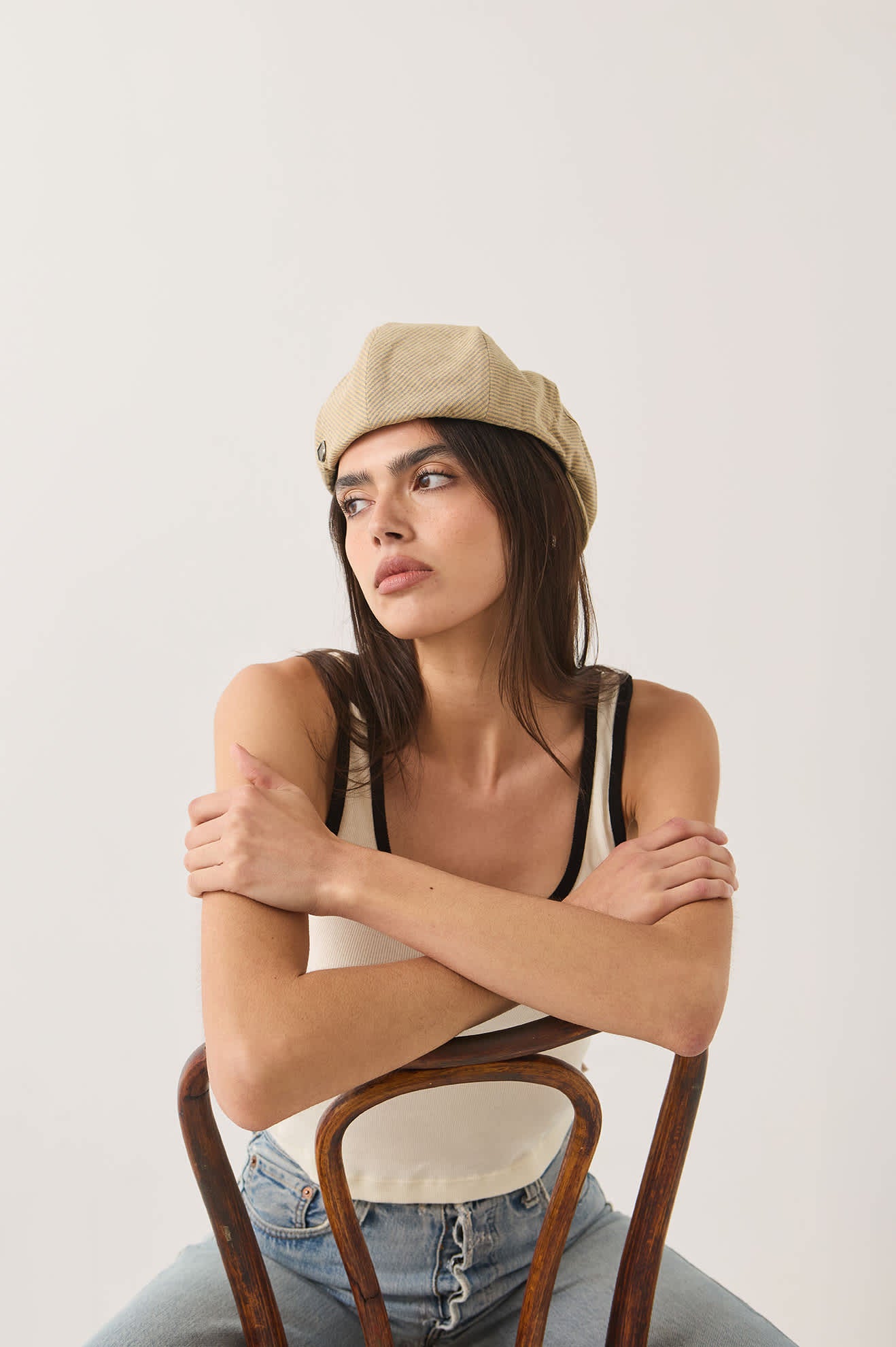 brixton-hooligan-flat-cap-khaki-stripe-washed-black-canvas image 5