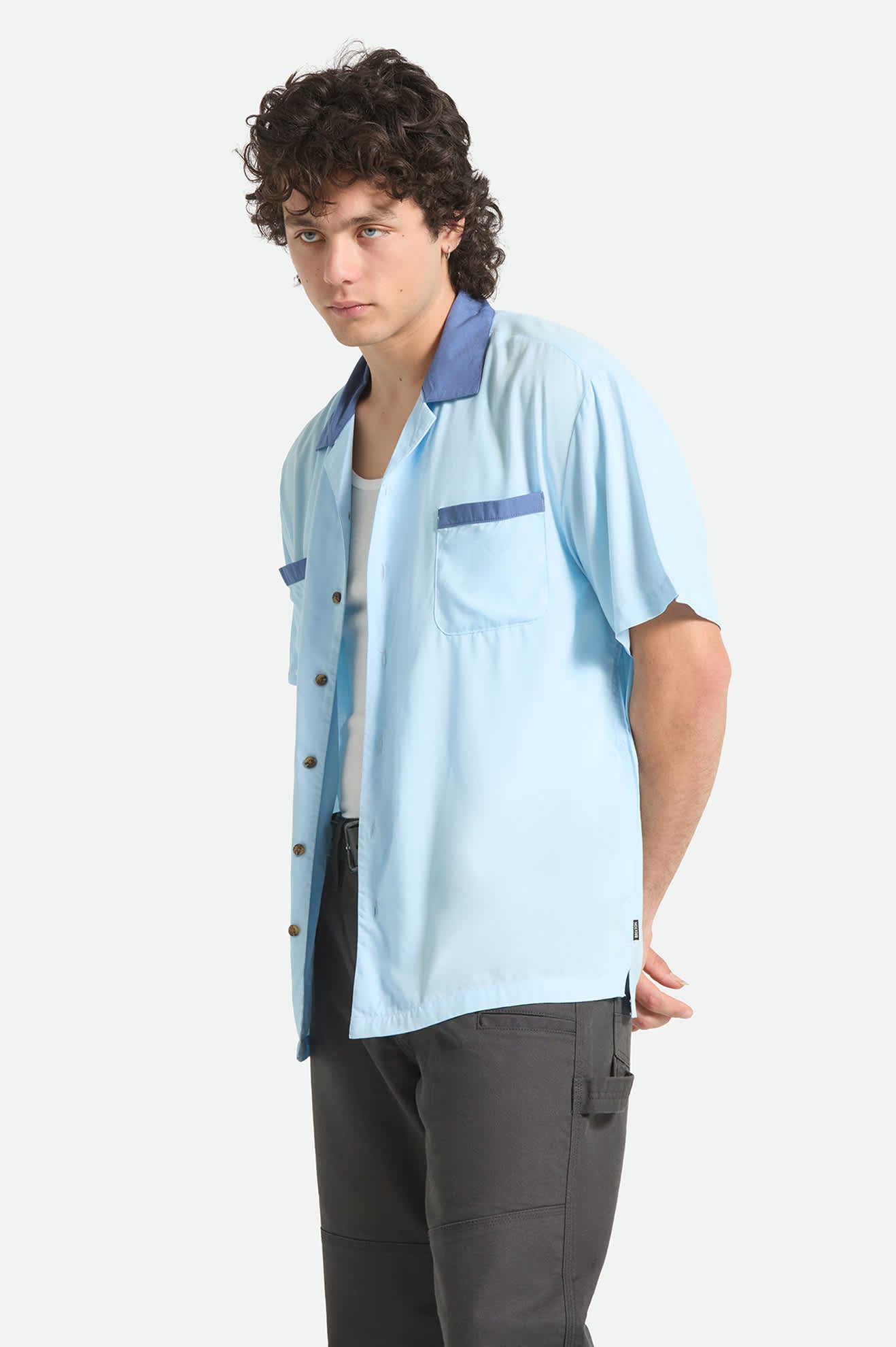 brixton-lafayette-kurzarmhemd-herren-blue-aura-viskose image 3