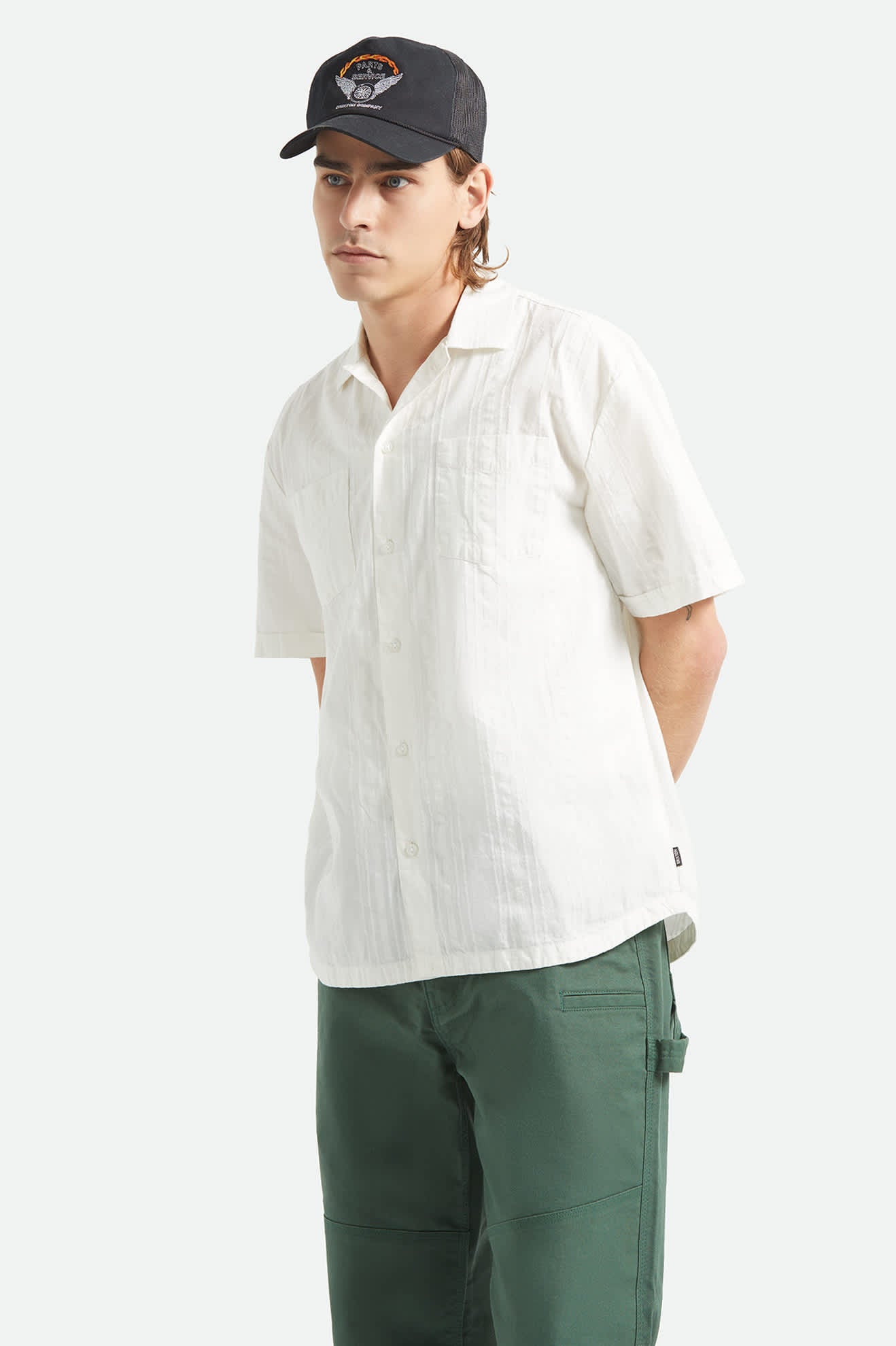 brixton-vintage-kurzarm-hemd-off-white-jacquard-stripe image 2