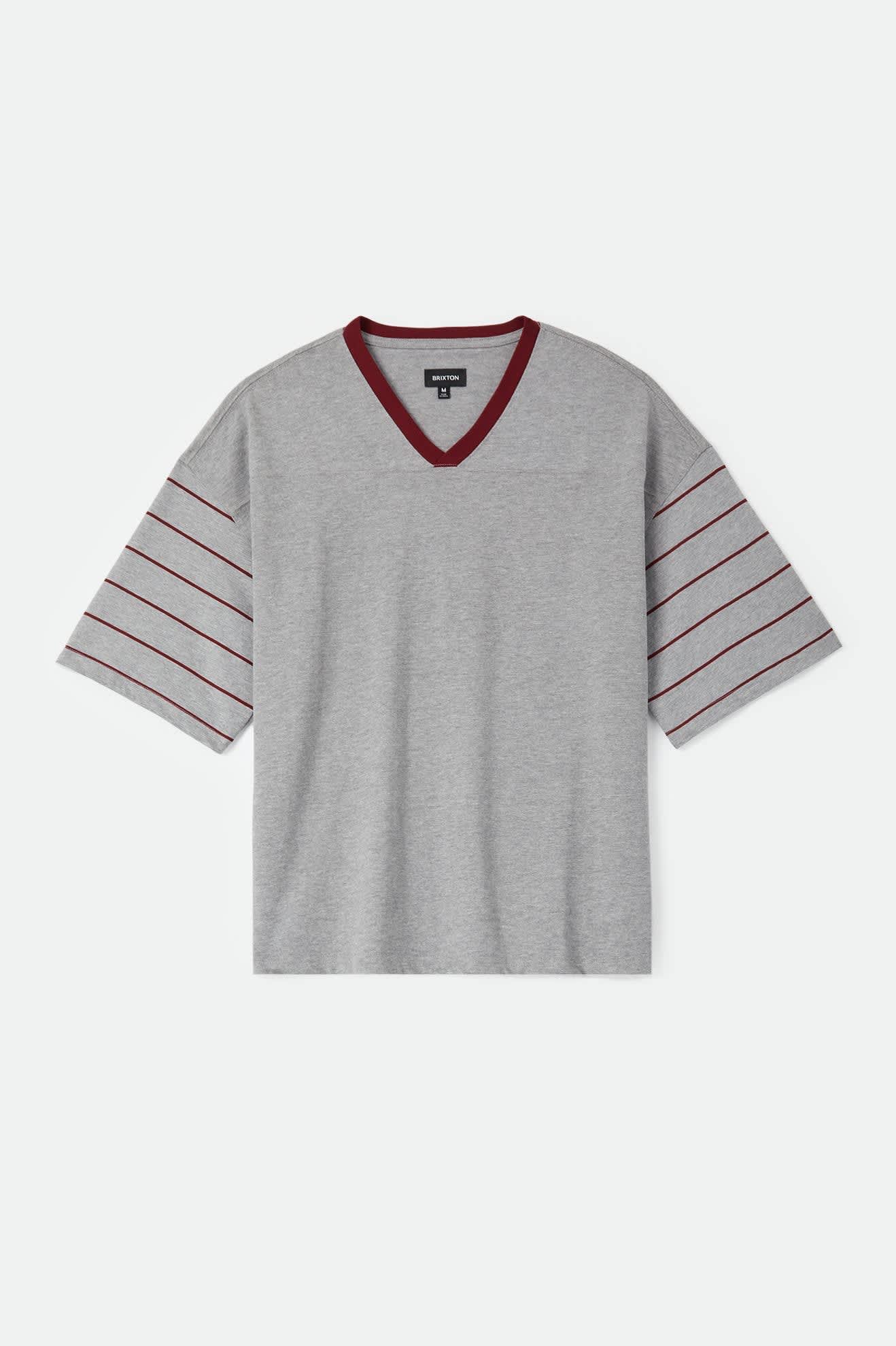 brixton-football-t-shirt-heather-grey-maroon-v-neck image 1