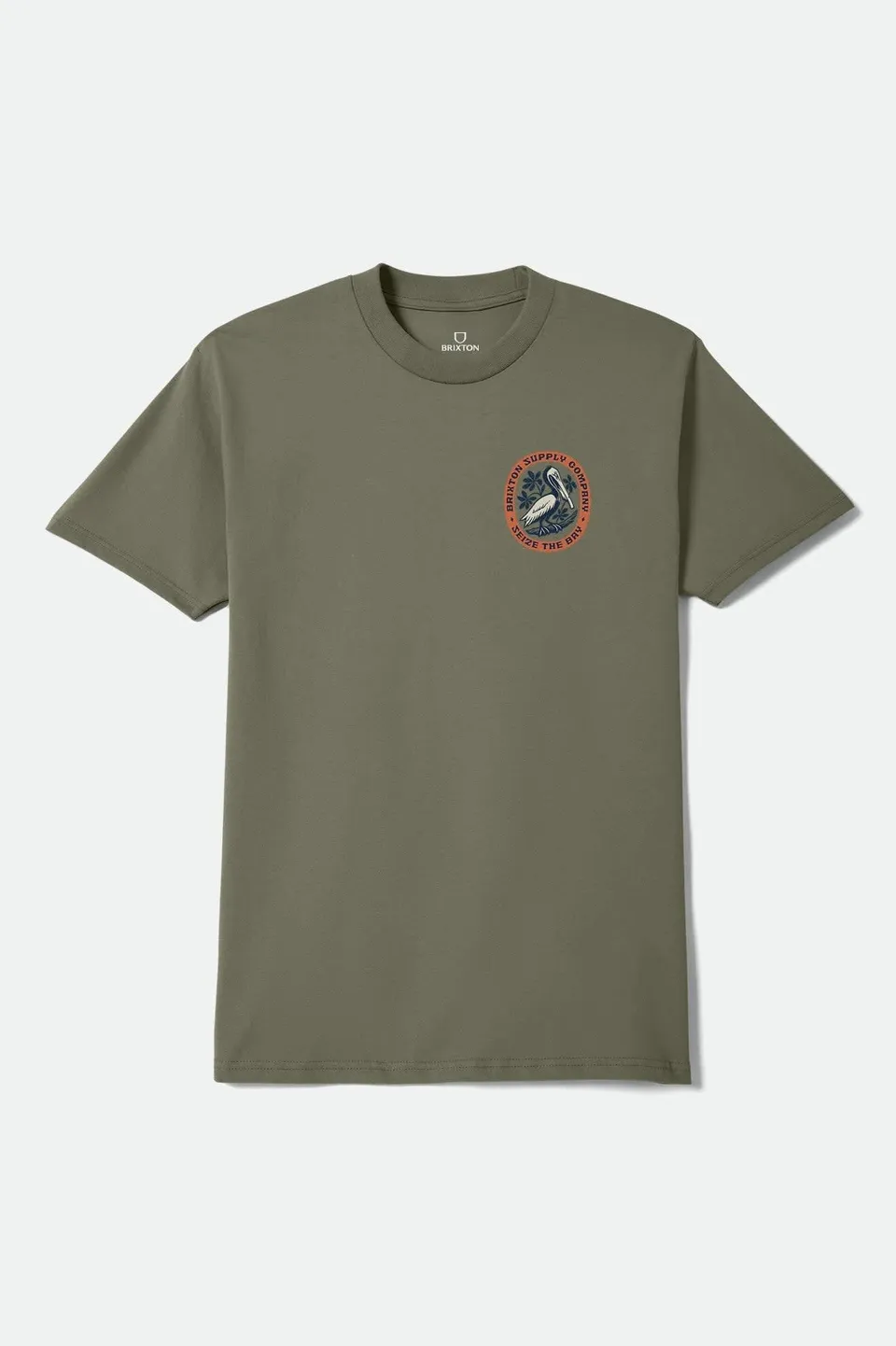 brixton-bay-t-shirt-olive-surplus-mit-print image 1
