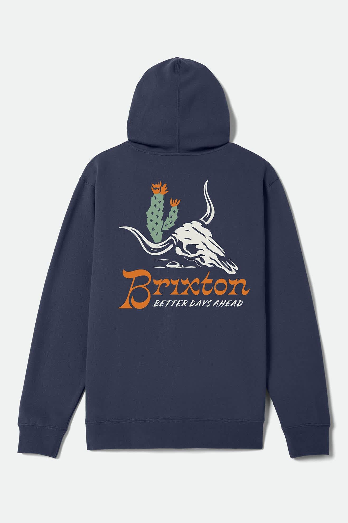brixton-barren-hoodie-washed-navy-mit-brustprint-kapuzenpullover image 1
