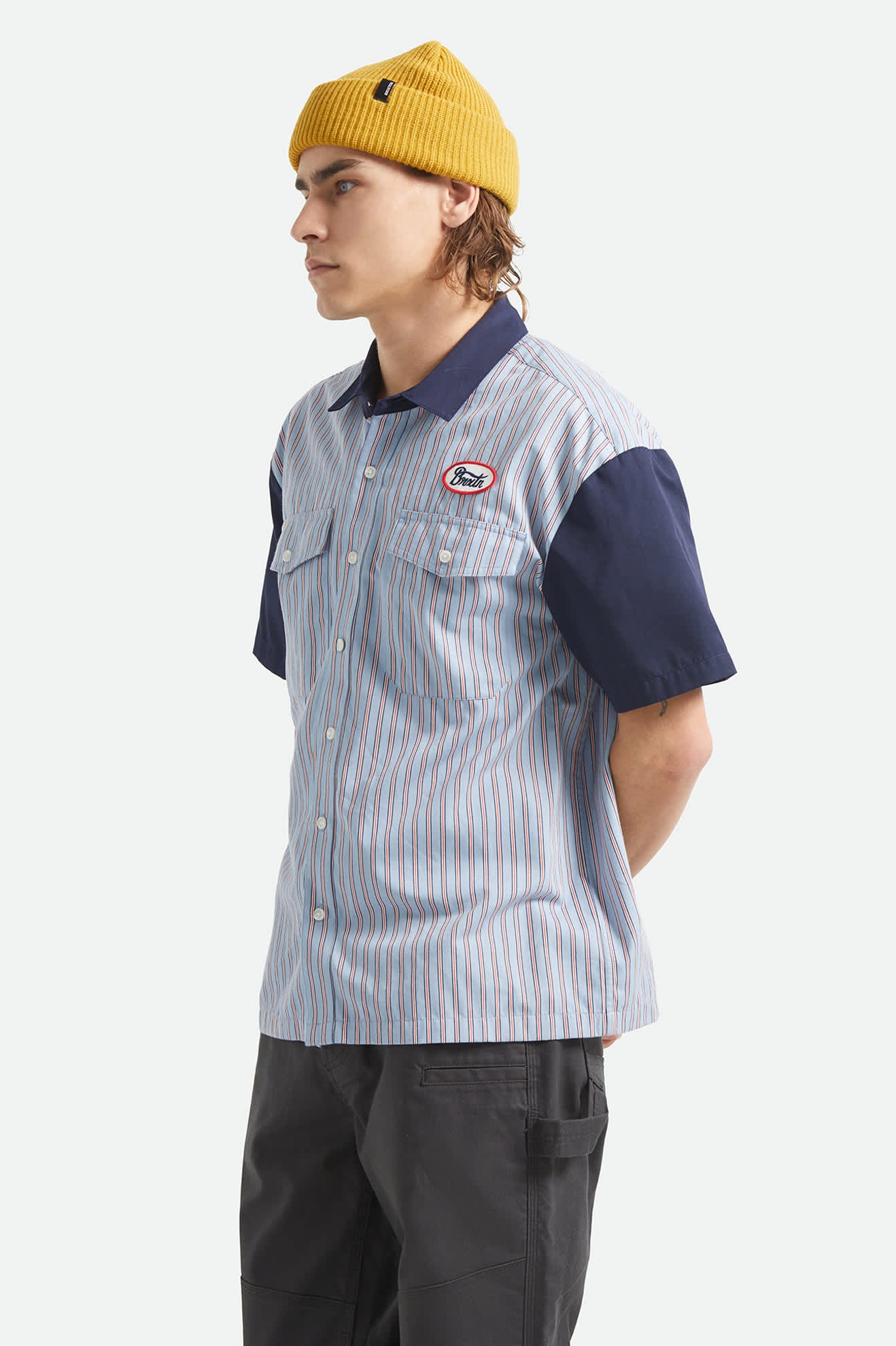 brixton-builders-olson-short-sleeve-hemd-blue-aura-stripe image 3