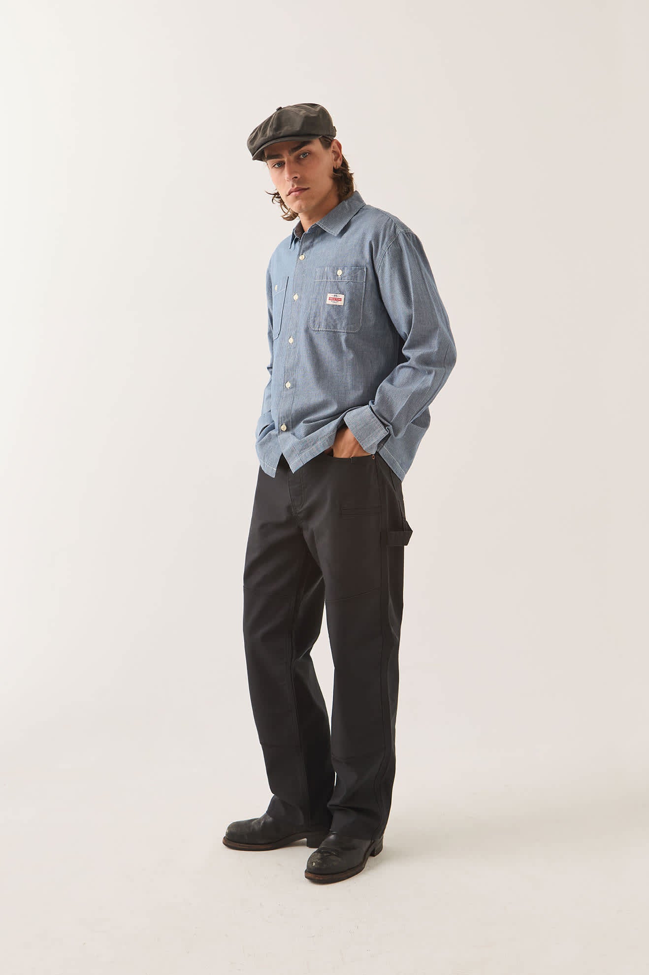 brixton-trademark-langarmhemd-blue-chambray-micro-stripe image 3