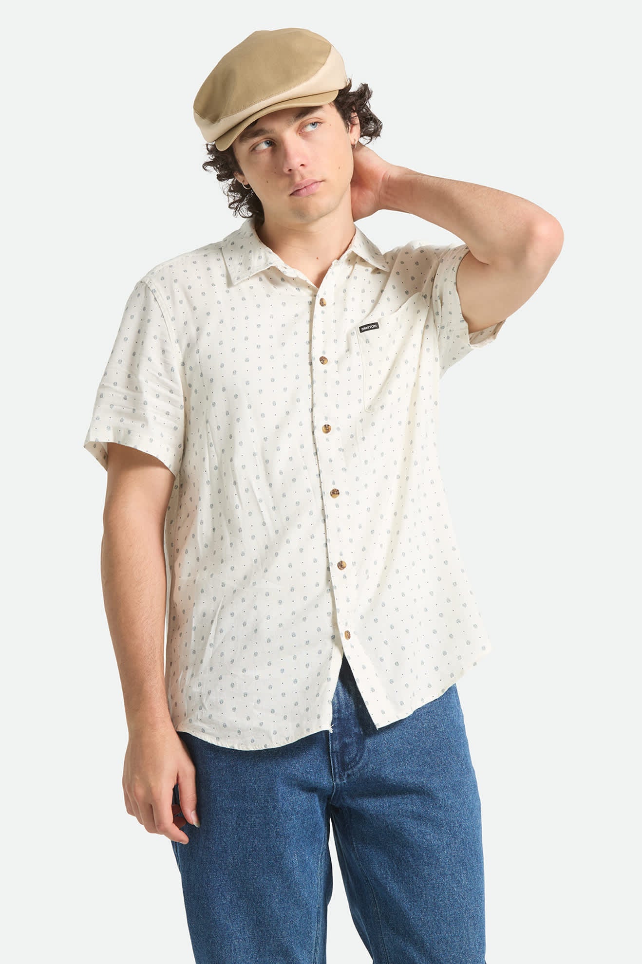 brixton-charter-slub-kurzarmhemd-off-white-micro-geo image 2