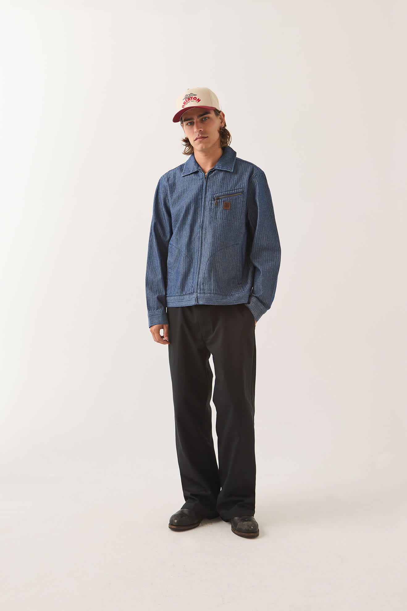 brixton-mechanic-garage-zip-jacke-indigo-herringbone-canvas image 2