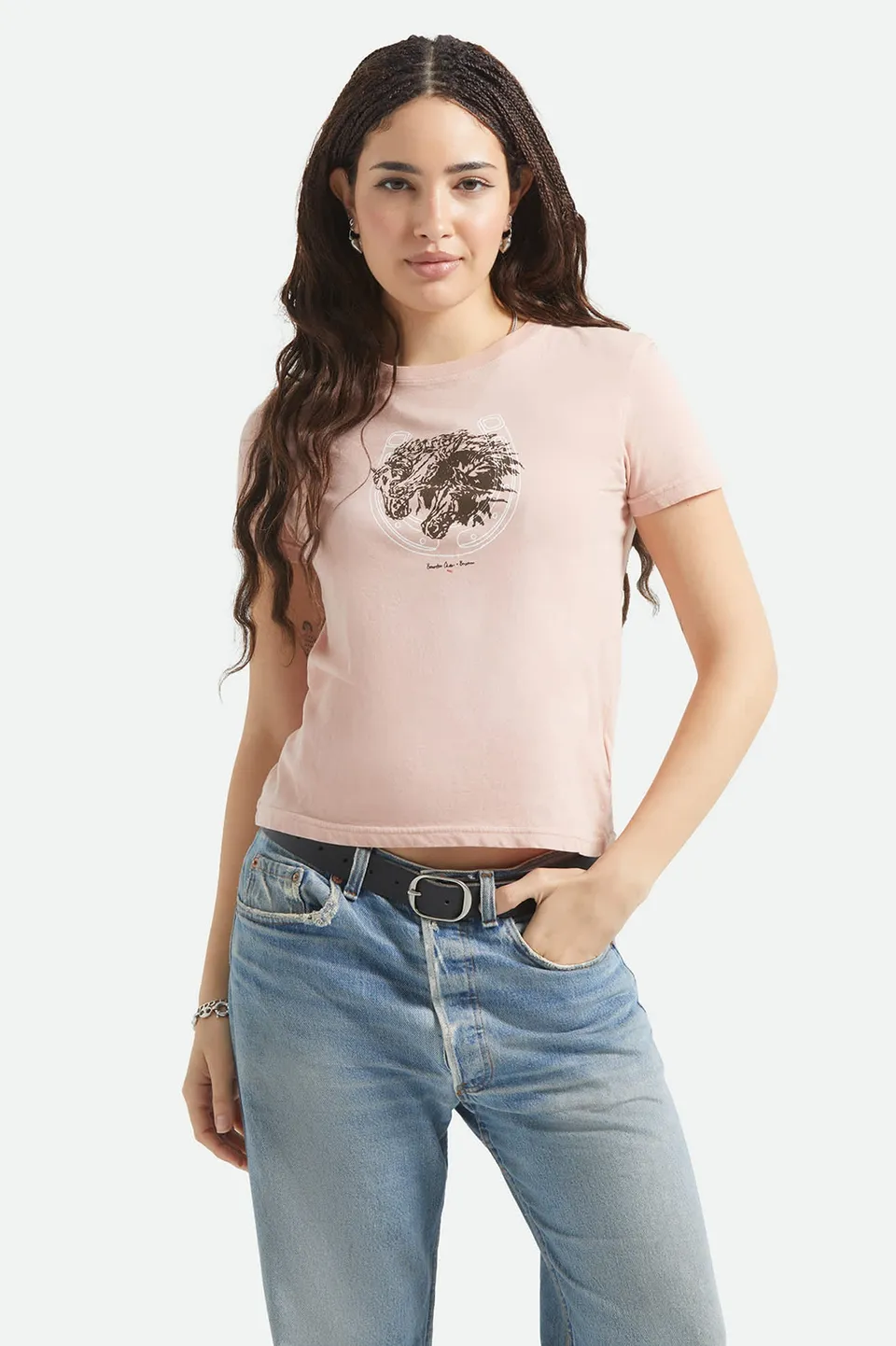 brixton-pony-club-slim-crew-t-shirt-silver-pink-print image 1