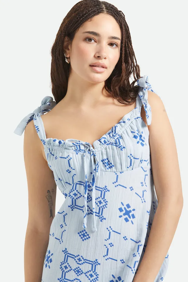 brixton-the-tie-dress-aura-blue-tile-print-baumwollkleid image 1