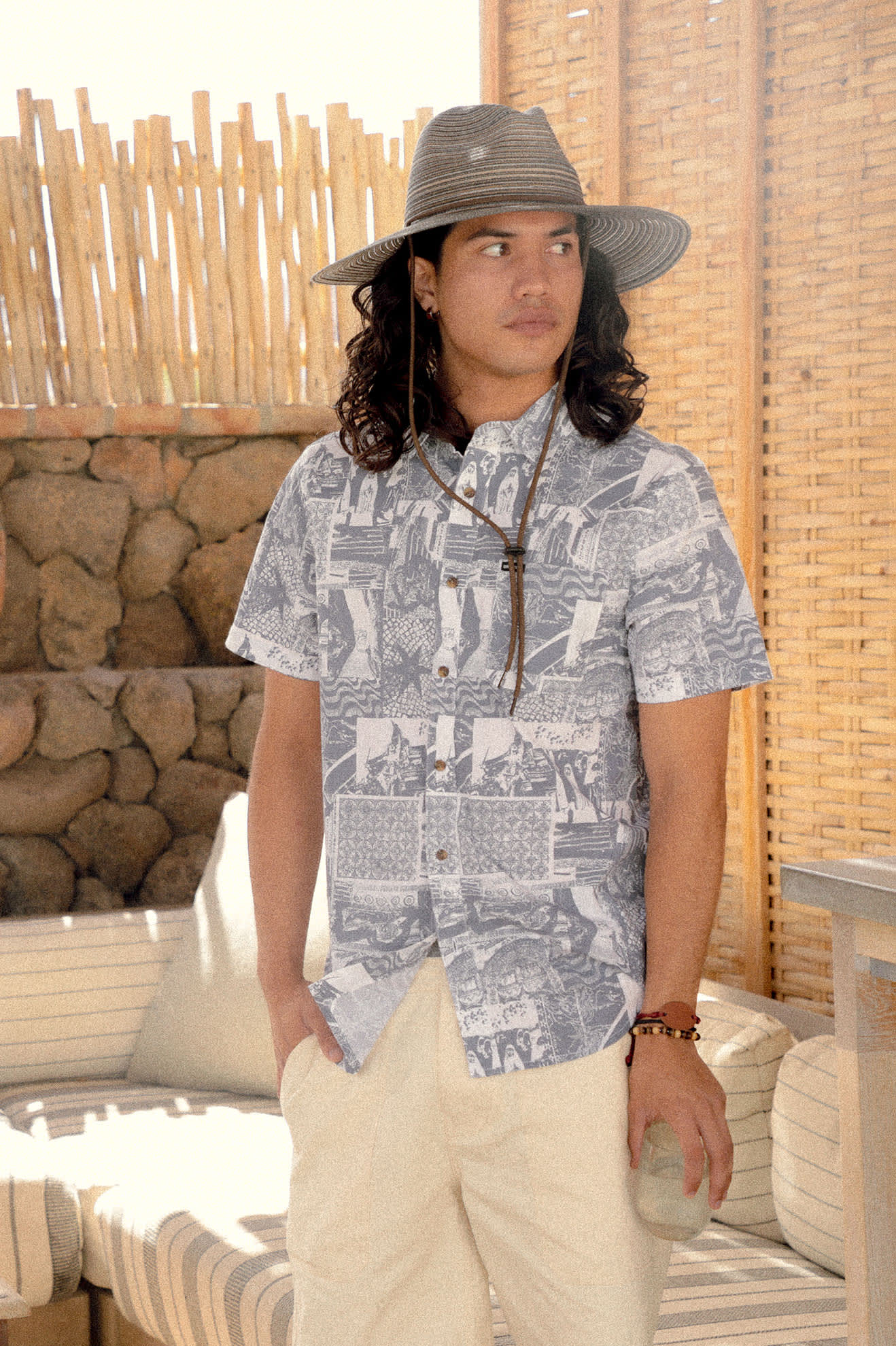 brixton-charter-print-kurzarmhemd-navy-white-collage image 6