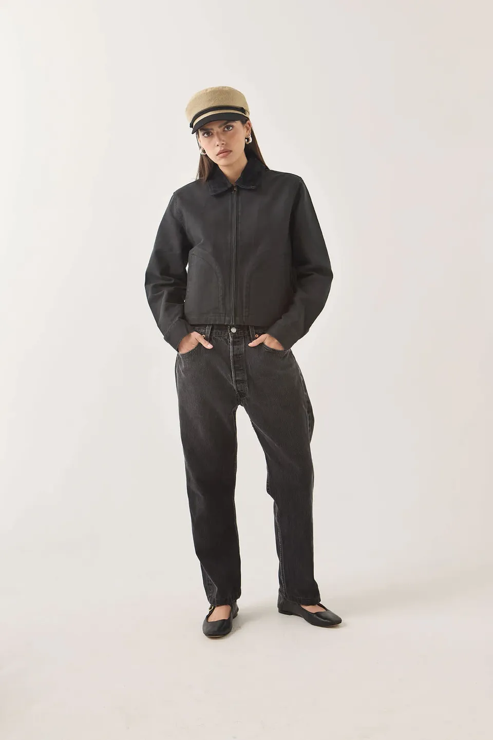 brixton-mechanics-garage-zip-jacke-damen-schwarz-canvas image 1
