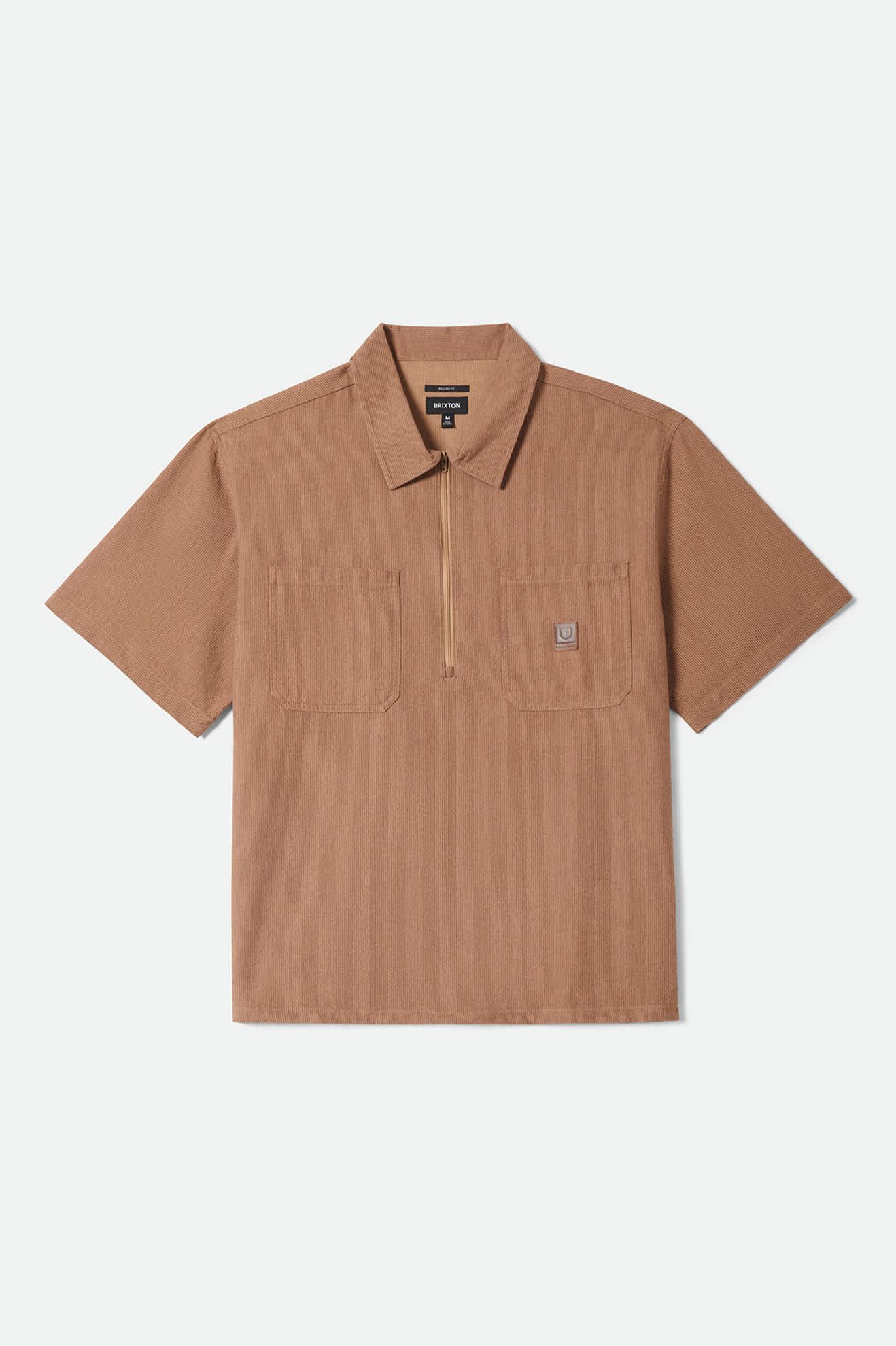 brixton-brakeman-kurzarmhemd-brown-tan-stripe-zip image 1