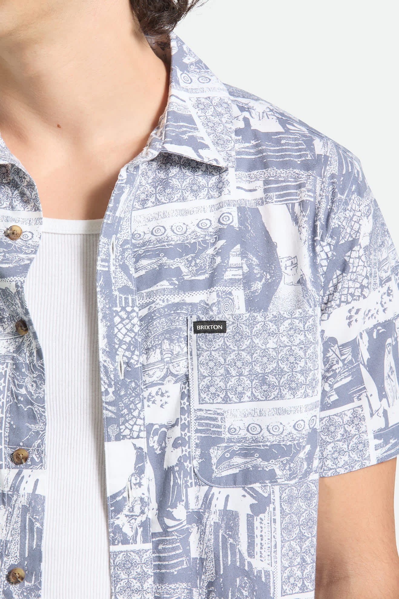 brixton-charter-print-kurzarmhemd-navy-white-collage image 5