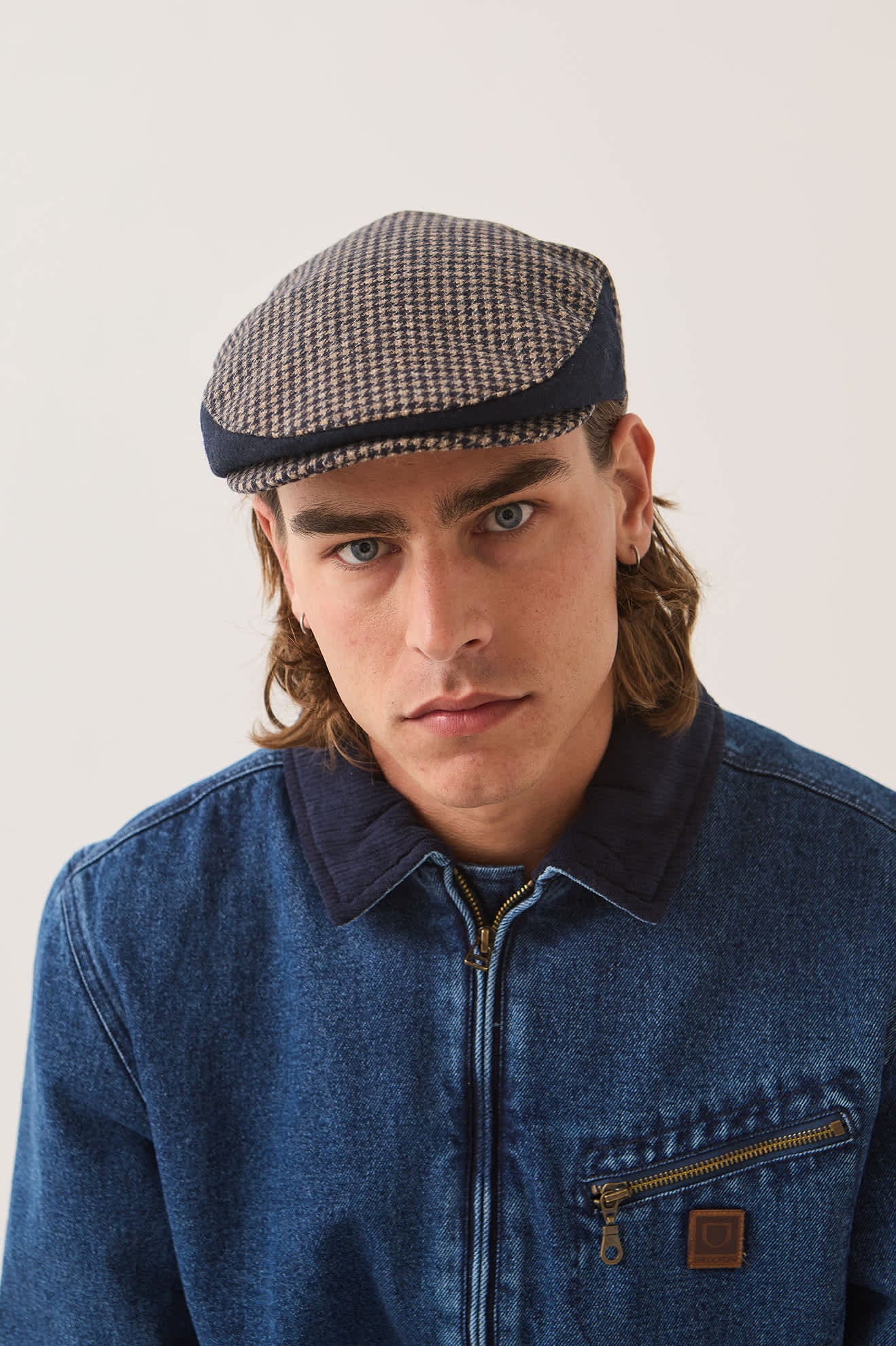 brixton-hooligan-flat-cap-navy-sand-houndstooth-schieberm-tze image 2
