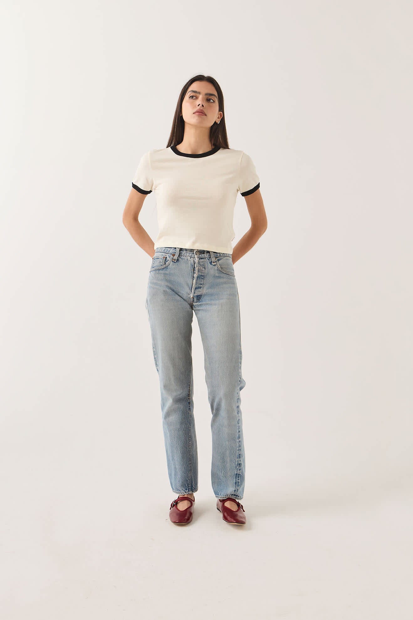 brixton-carefree-organic-ringer-t-shirt-off-white-black image 6