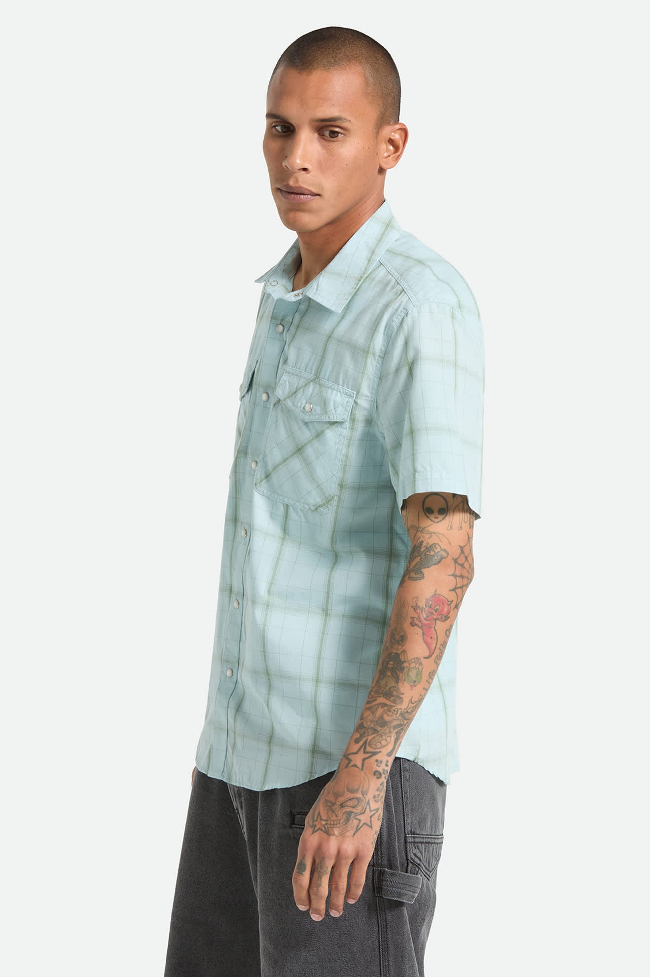 brixton-breezy-wayne-kurzarmhemd-seafoam-plaid-karo image 3
