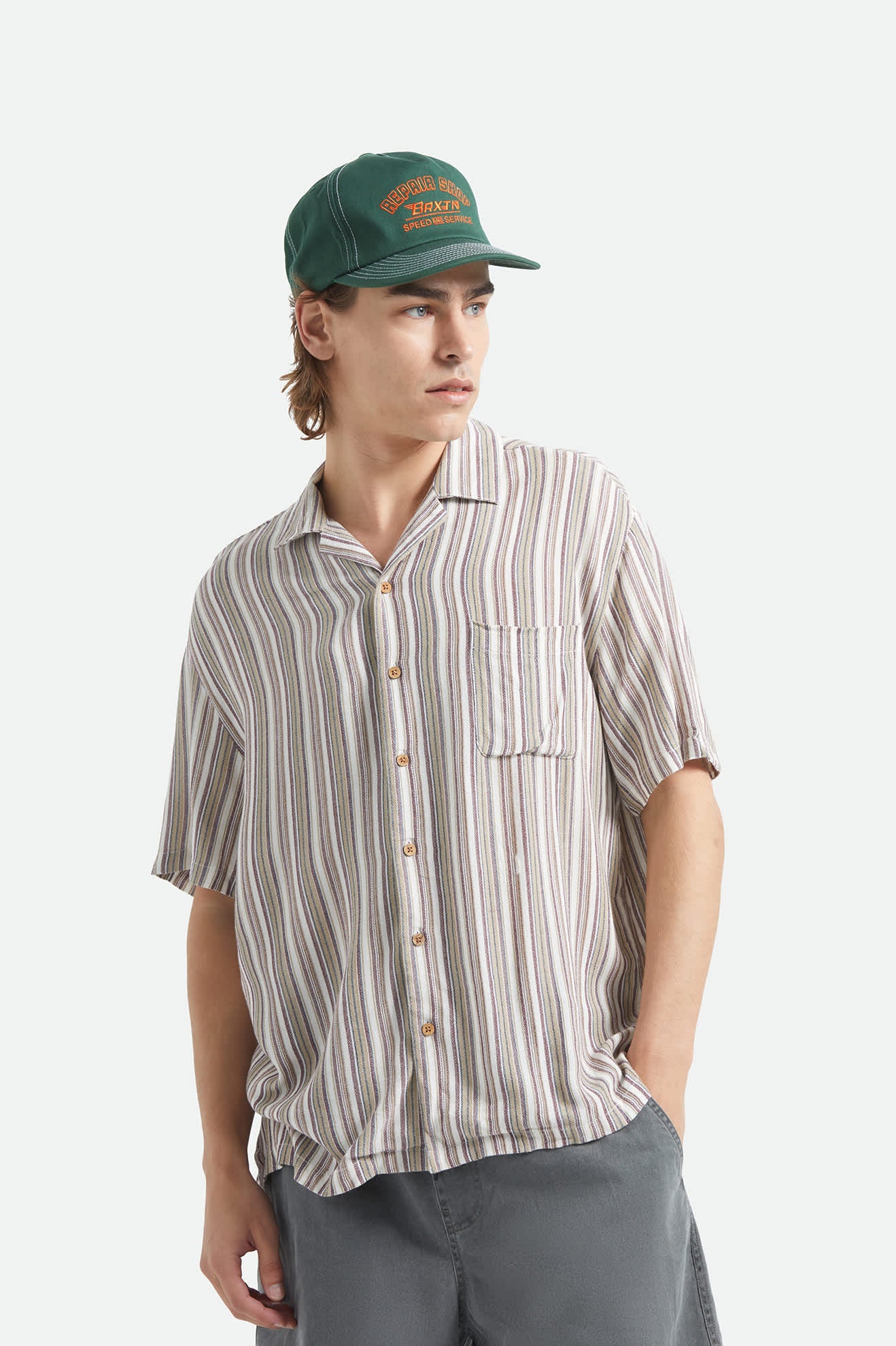 brixton-bunker-twisted-stripe-kurzarmhemd-robust-red-viskose image 2