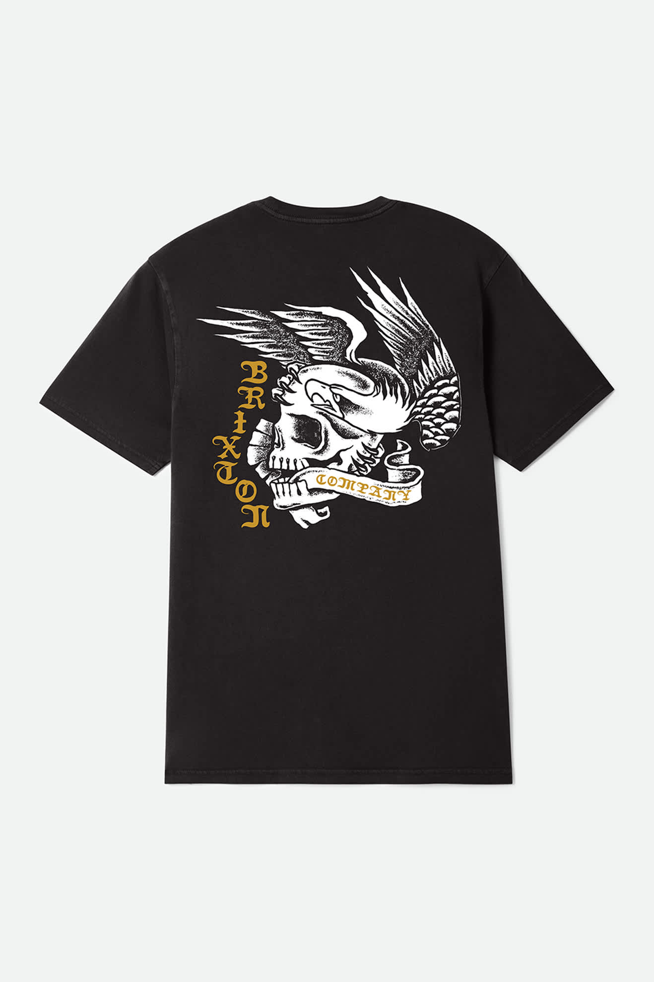 brixton-wolcott-t-shirt-schwarz-worn-wash-skull-print image 2