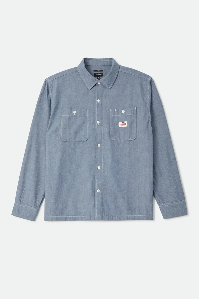 brixton-trademark-langarmhemd-blue-chambray-micro-stripe image 1