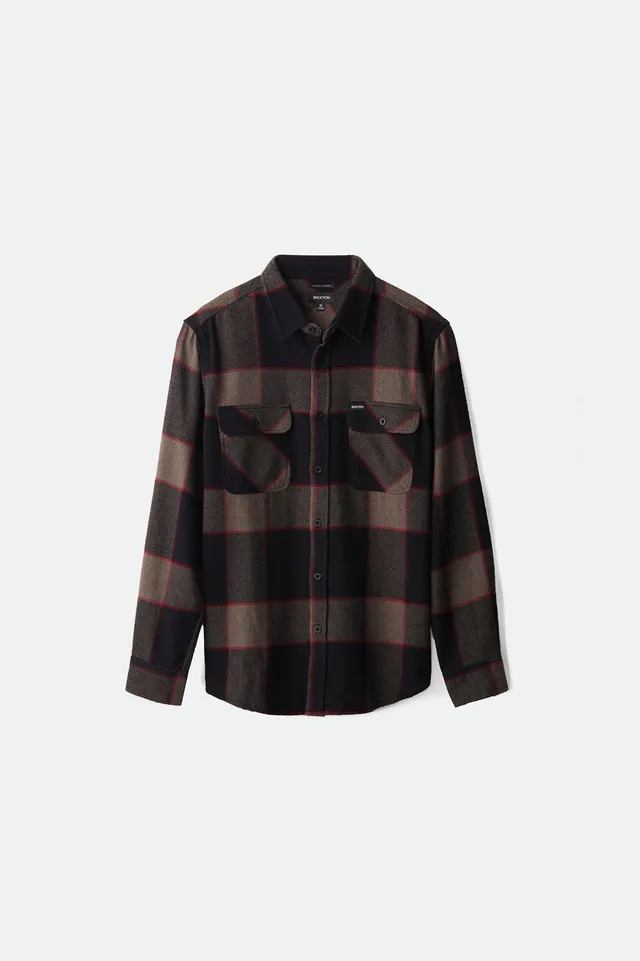 brixton-bowery-flanellhemd-heather-grey-charcoal-kariert image 1