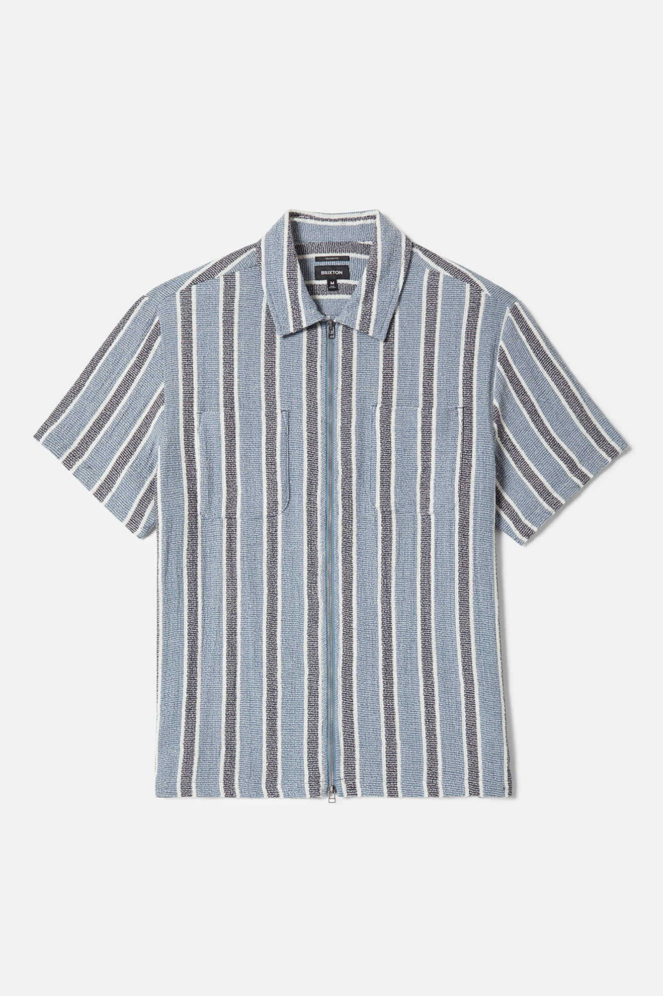 brixton-dexter-kurzarmhemd-black-dusty-blue-streifen image 1