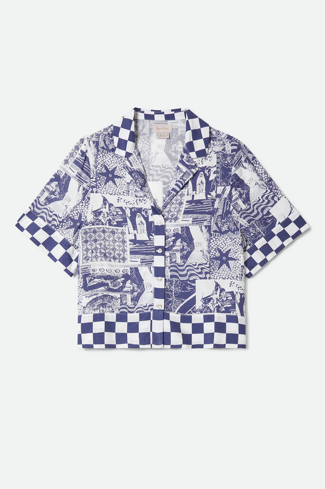 brixton-omar-kurzarm-hemd-navy-collage-viskose image 2
