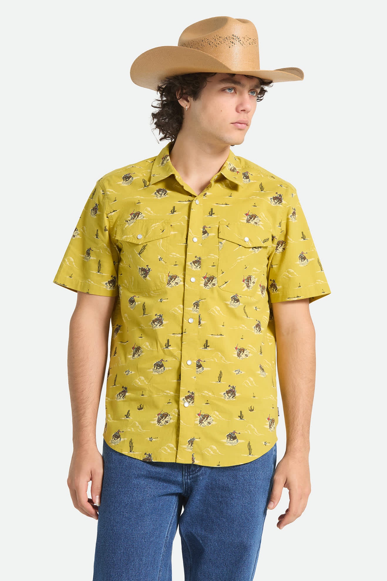 brixton-lone-star-kurzarmhemd-texas-gold-allover-print image 2