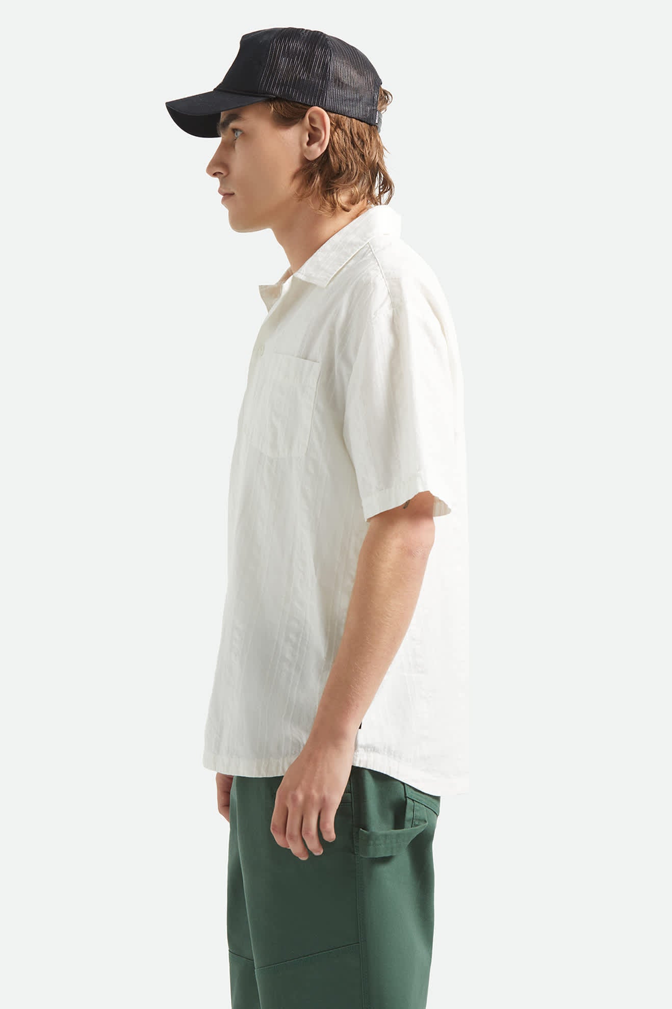 brixton-vintage-kurzarm-hemd-off-white-jacquard-stripe image 3