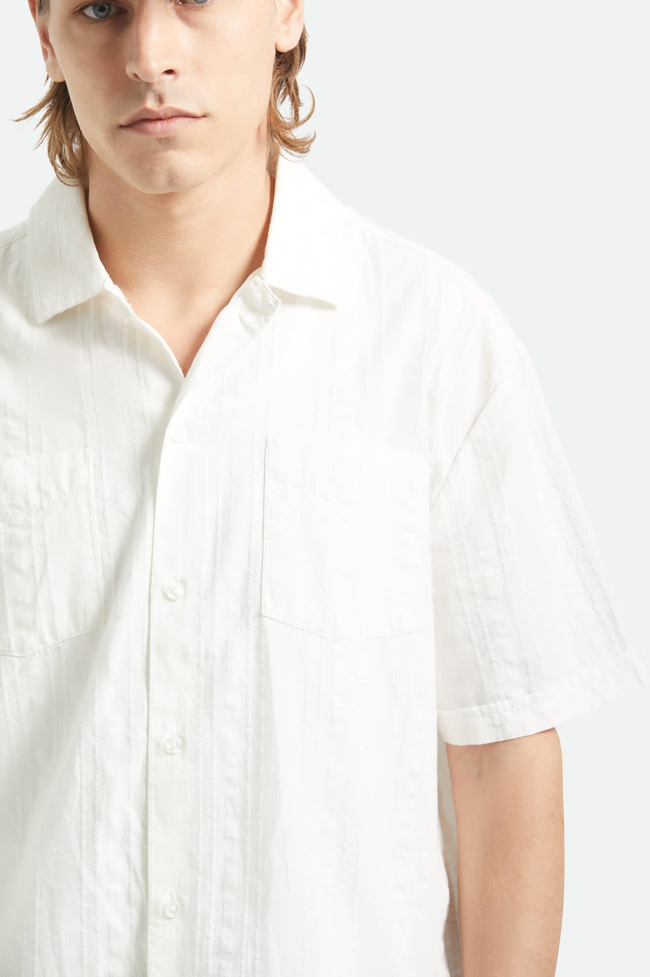 brixton-vintage-kurzarm-hemd-off-white-jacquard-stripe image 5
